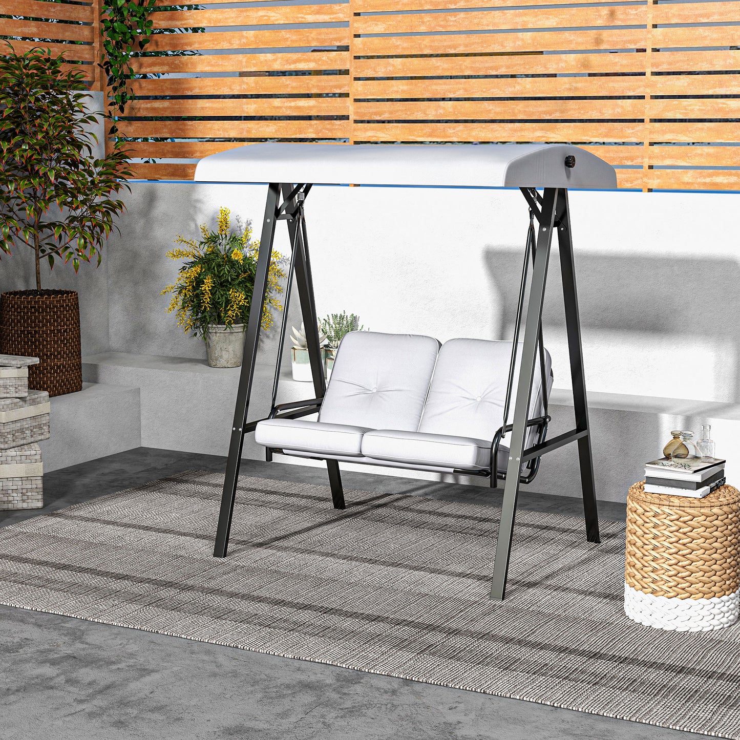 2-Seater Outdoor Porch Swing with Adjustable Canopy Patio Swing Chair for Garden Poolside Backyard in Grey Kids Crystal