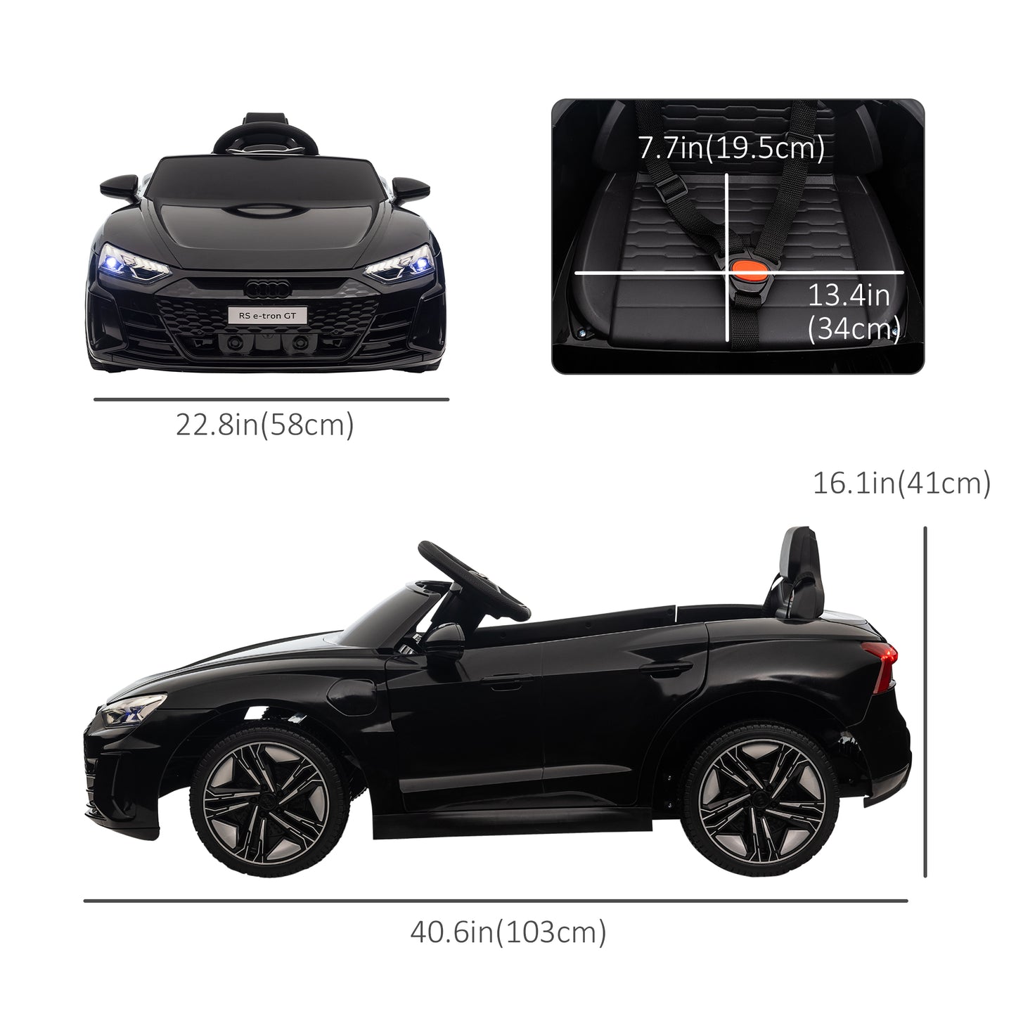 Kids Ride On Car 12V Battery Powered Remote Control Suspension Horn Music Lights Electric Toy Vehicle Black Kids Crystal