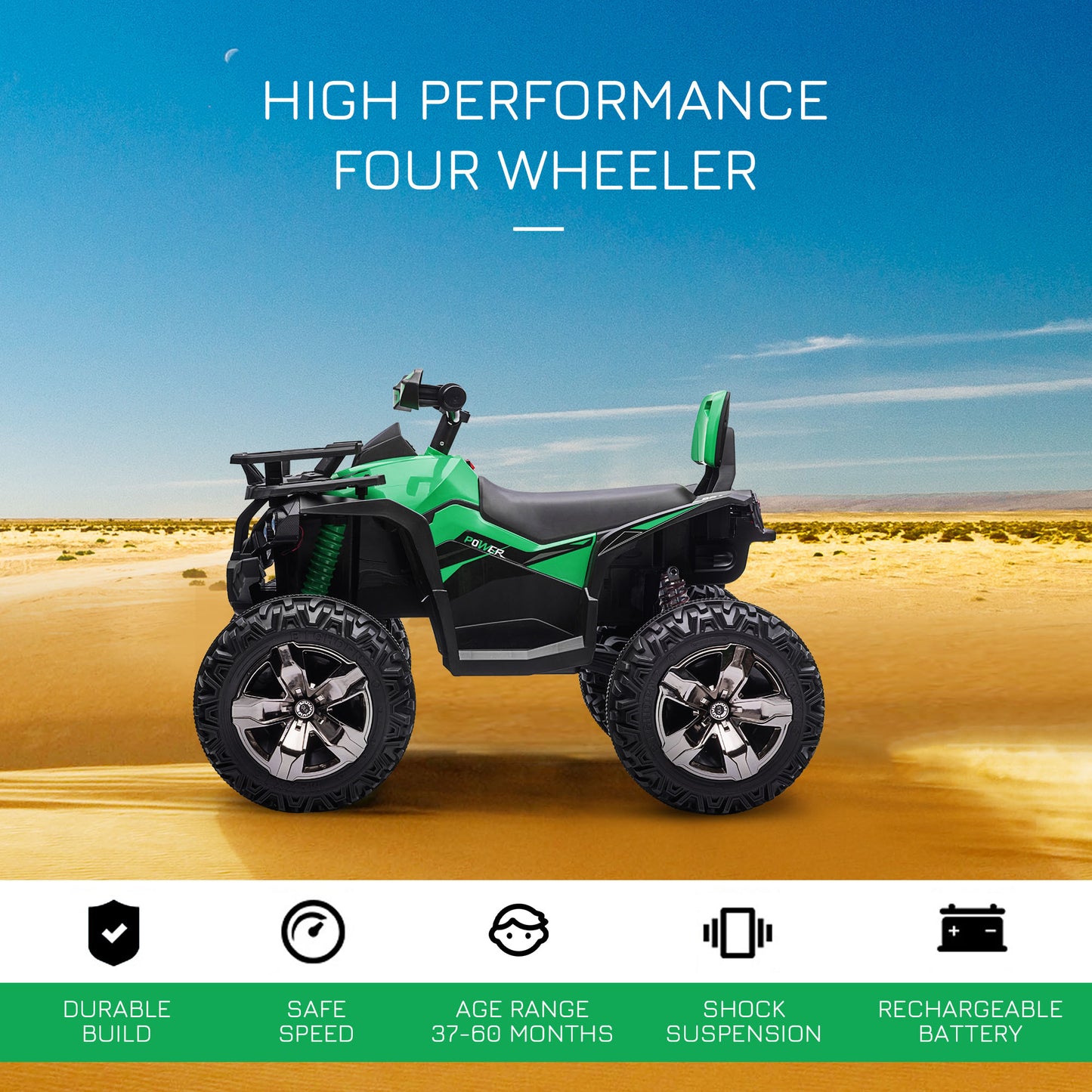 12V Kids 4-Wheeler ATV: MP3, Headlights, Battery Powered, Green Kids Crystal