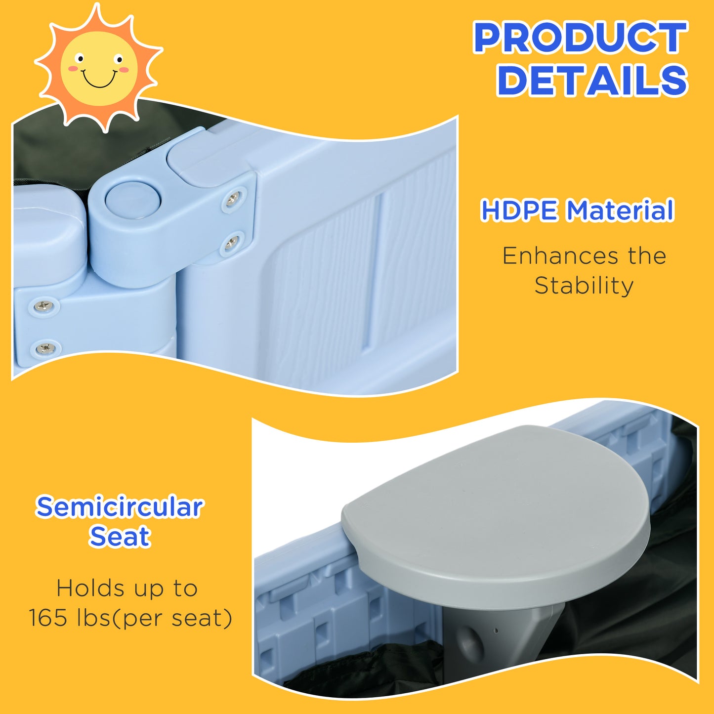 Sand Play Station for Kids with Protective Cover Seating Area Easy to Assemble Outdoor Sandbox Blue Kids Crystal