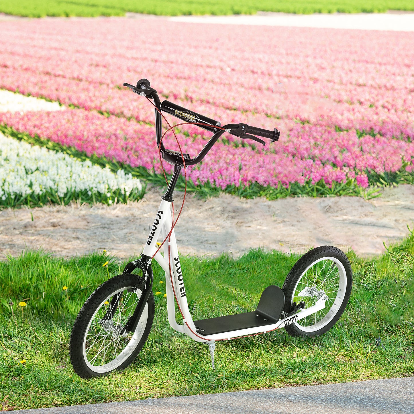 Youth Kick Scooter: Adjustable Handlebar, Dual Brakes, Inflatable Wheels for Teens 5+ - White Kids Crystal