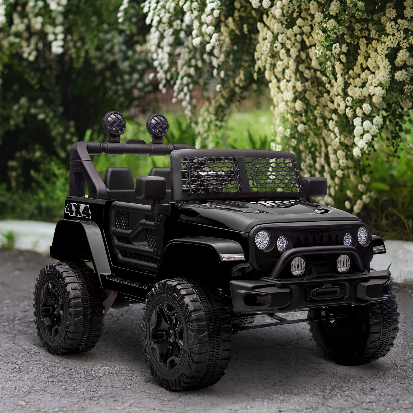 12V Battery Powered Kids Ride On Car Off Road Truck Toy w/ Parent Remote, Black Kids Crystal