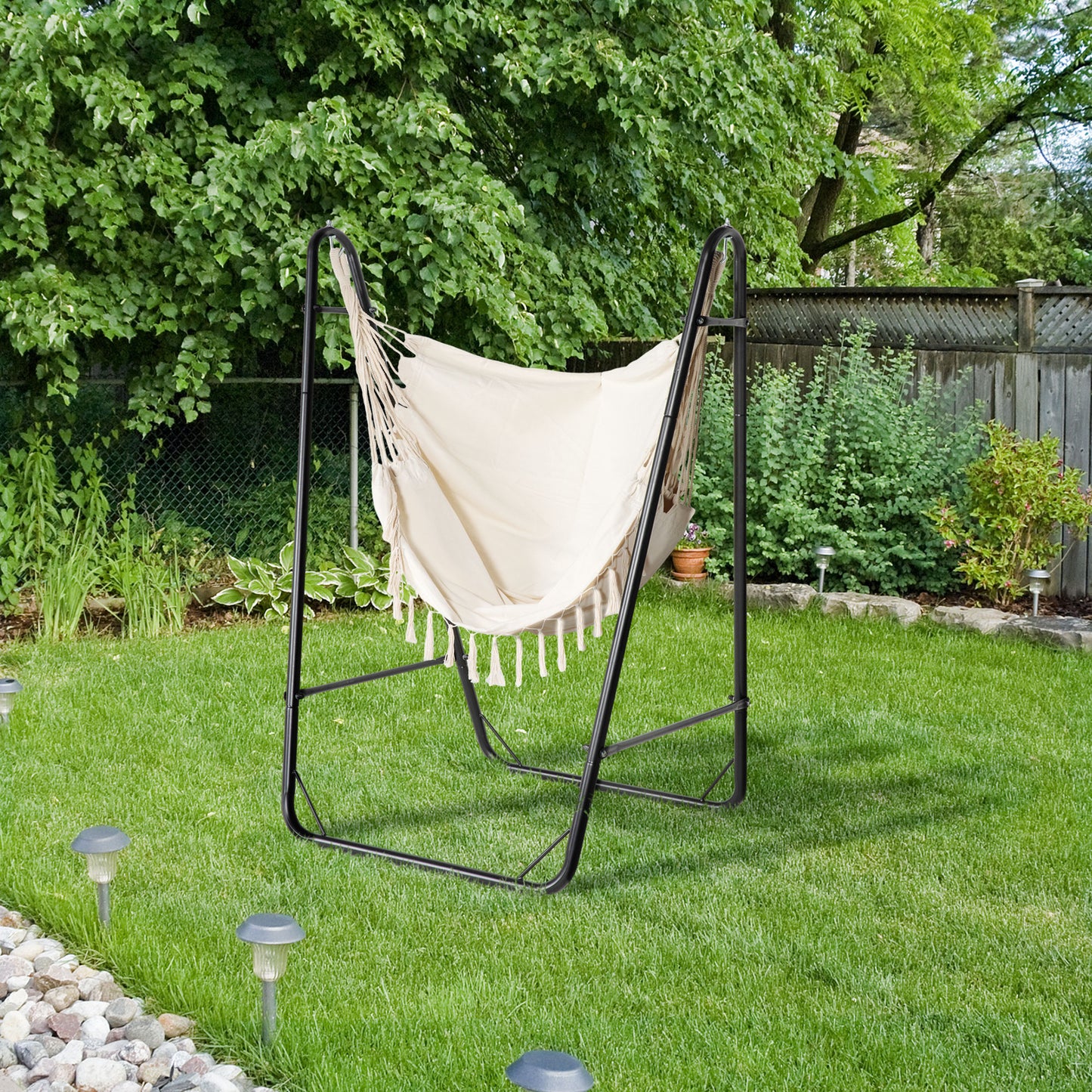 Hammock Chair with U Shape Stand, Hammock Swing Chair with A Side Pocket, Cream White Kids Crystal