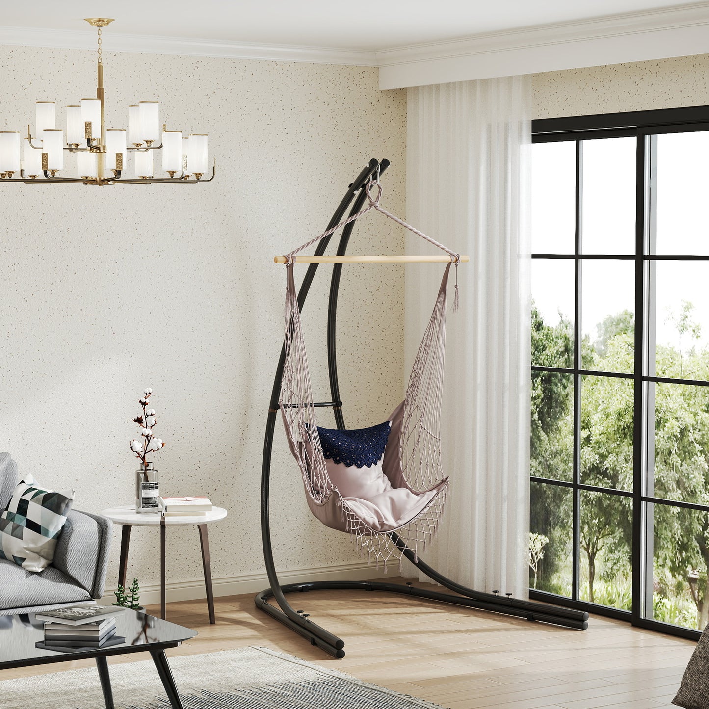 Hammock Chair Stand, Heavy Duty Steel Hanging Chair Stand for Swing Chair, Egg Chair, with Extra Large Base, Black