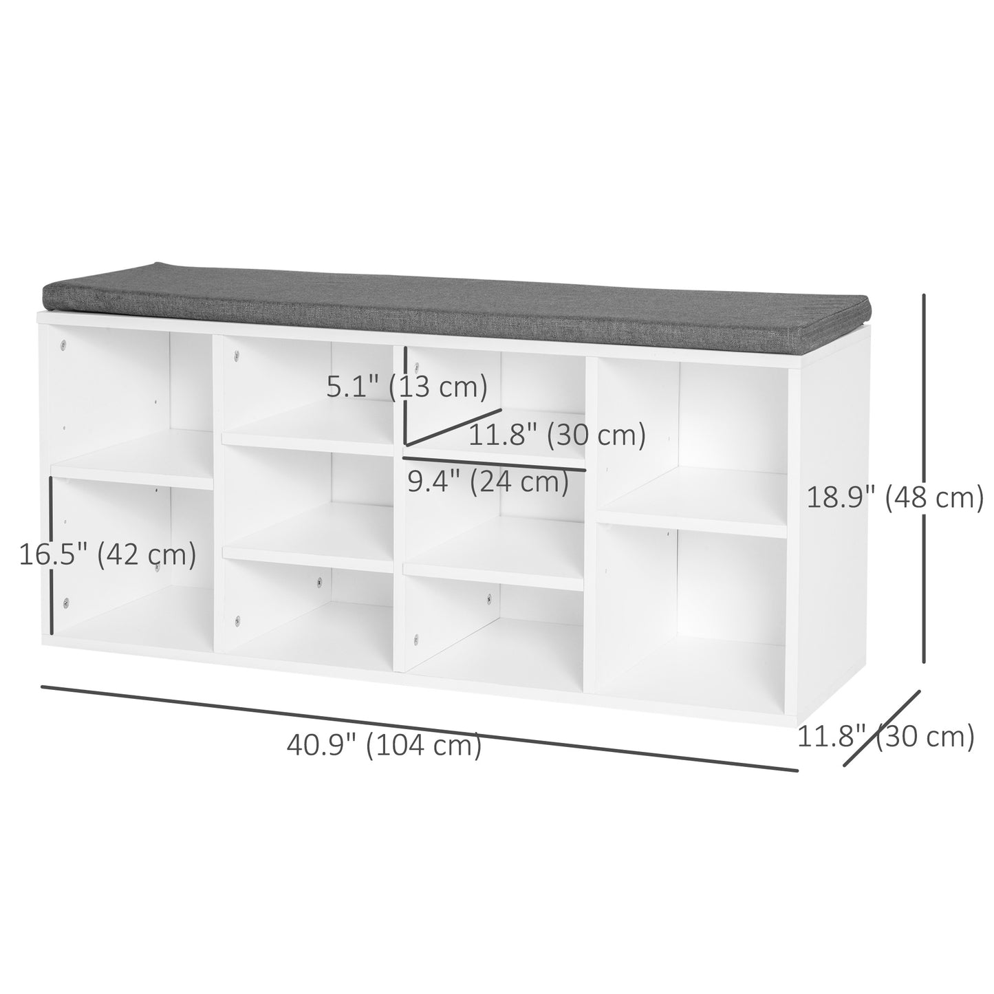 Shoe Bench with Storage, Upholstered Entryway Bench with Adjustable Shelves, Cushion for Living Room, Hallway, White Kids Crystal