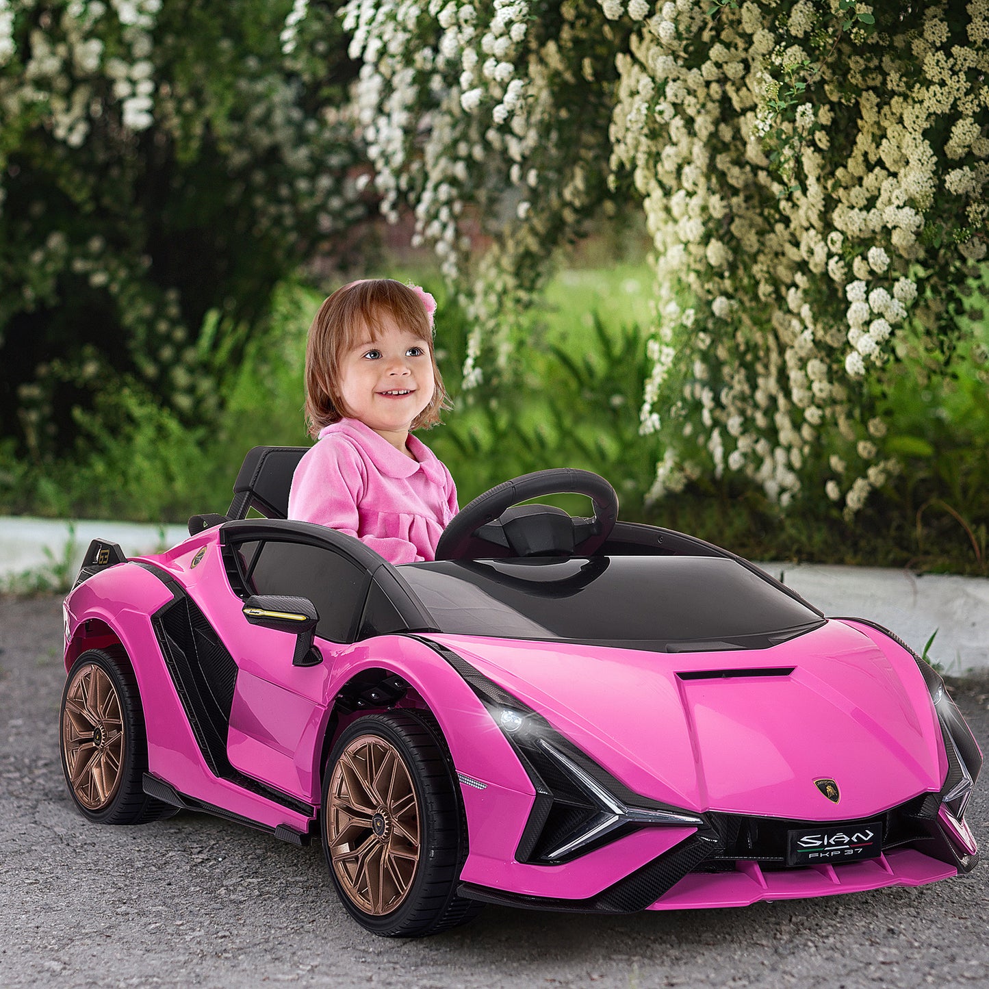Compatible 12V Battery-powered Kids Electric Ride On Car Toy with Parental Remote Control Music Lights MP3 Pink Kids Crystal