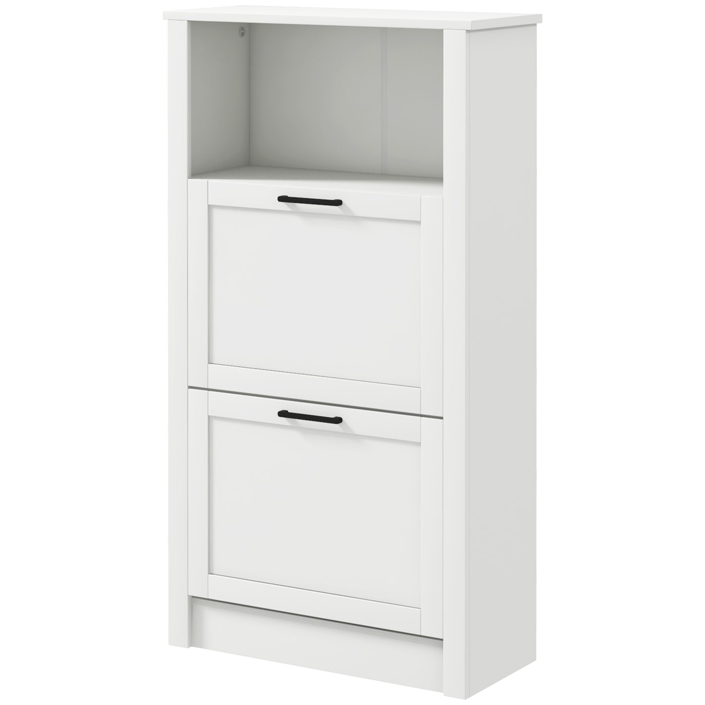 Shoe Rack Cabinet 10 Pairs Open Shelf 2 Drawers Space Efficient Hallway Entryway White Kids Crystal