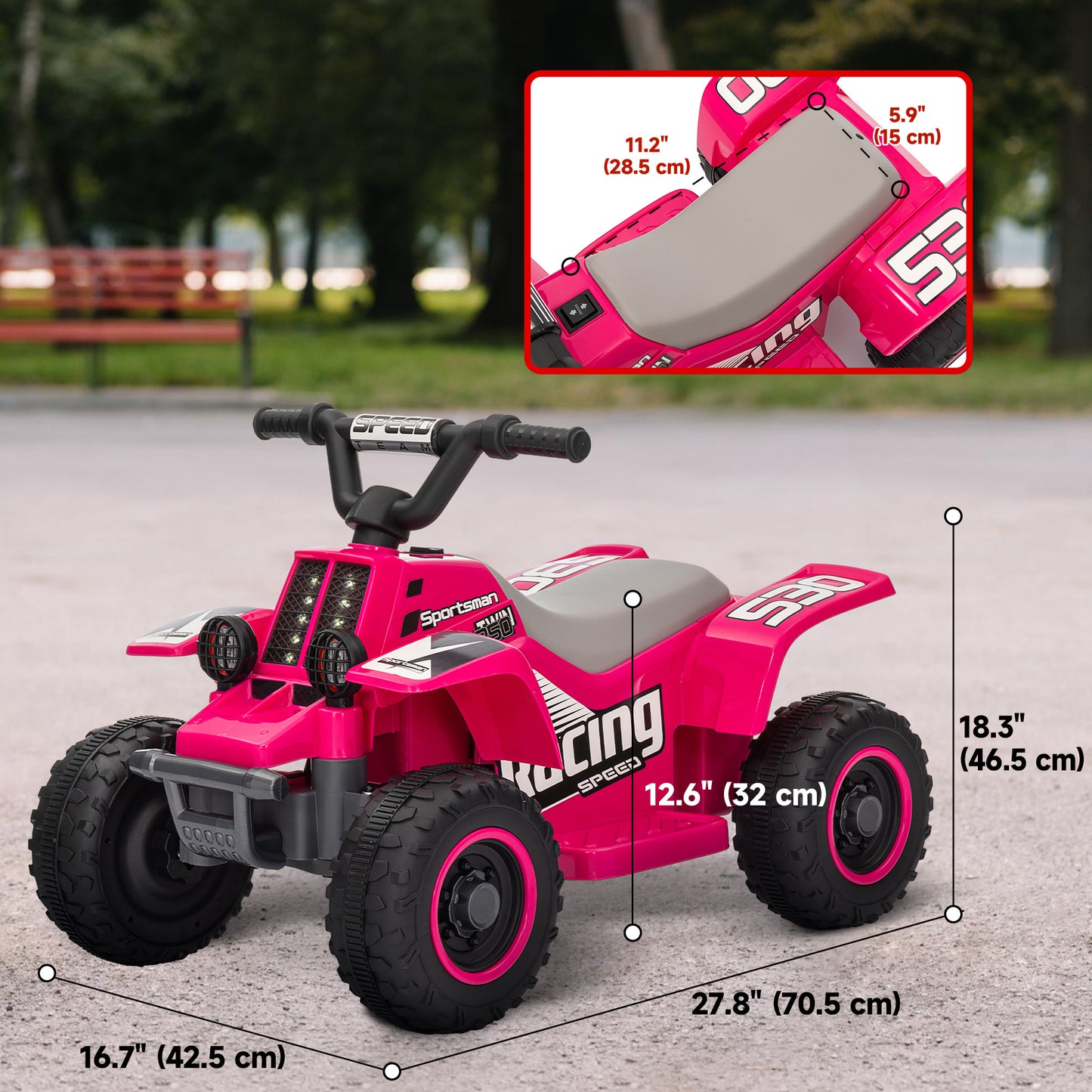 6V Kids ATV Quad, 4 Wheeler Battery Powered Electric Ride on Car w/ Lights, Forward Backward, for 3-6 Years, Pink Kids Crystal