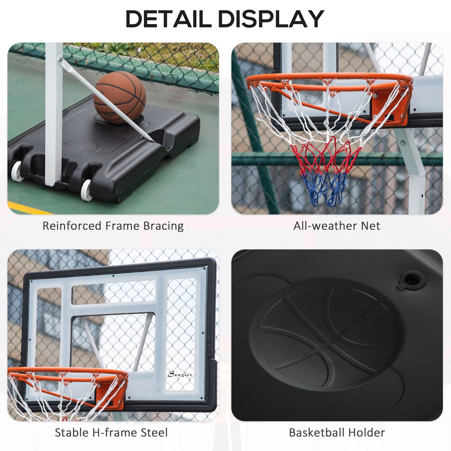 Portable Basketball Hoop, 7ft-8.5ft Height Adjustable Basketball System with Wheels & 35.5" Backboard for Youth Junior Kids Crystal