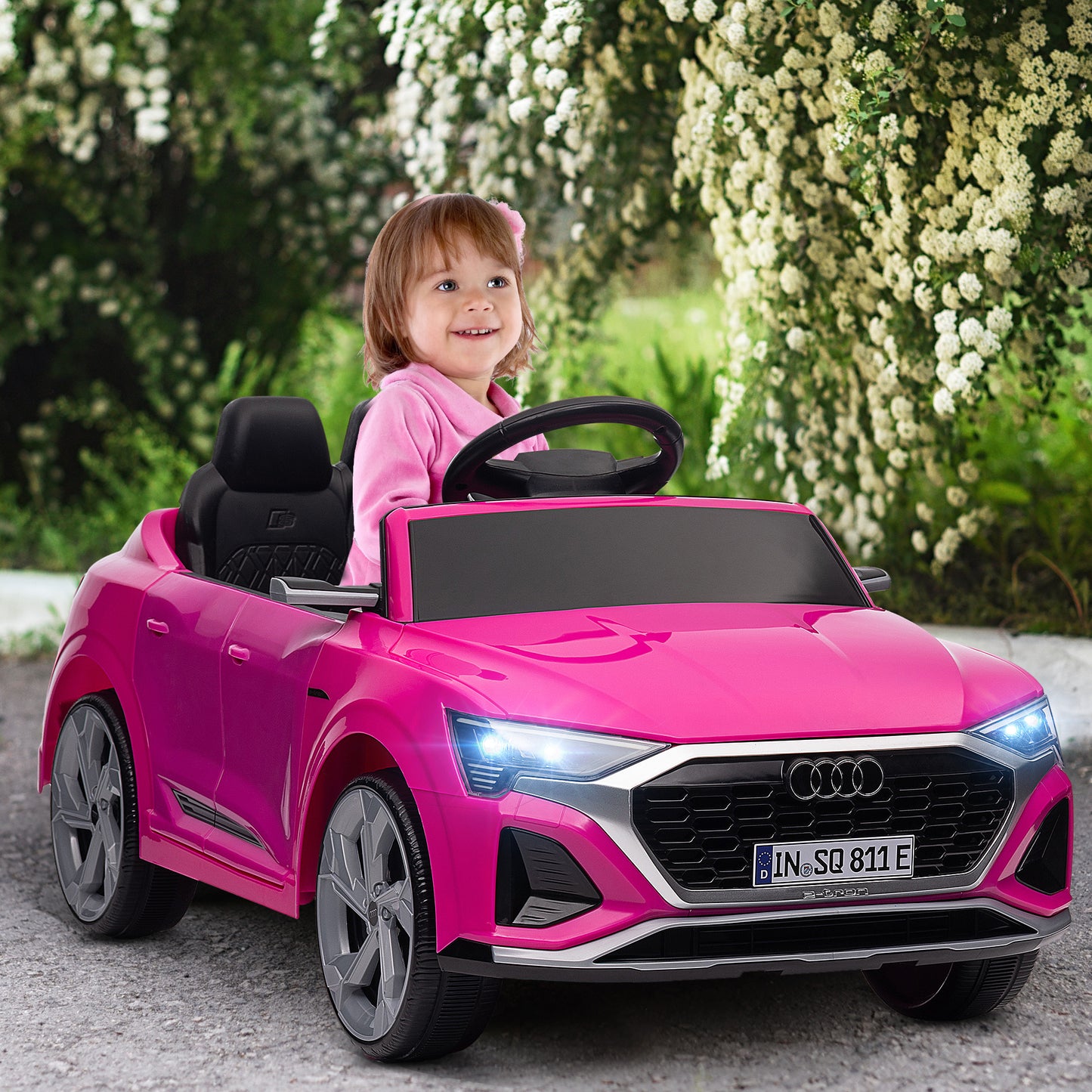 12V Battery Powered Kids Electric Car, Audi Q8 etron Sportback Licensed Ride on Car w/ Remote Control, Pink Kids Crystal