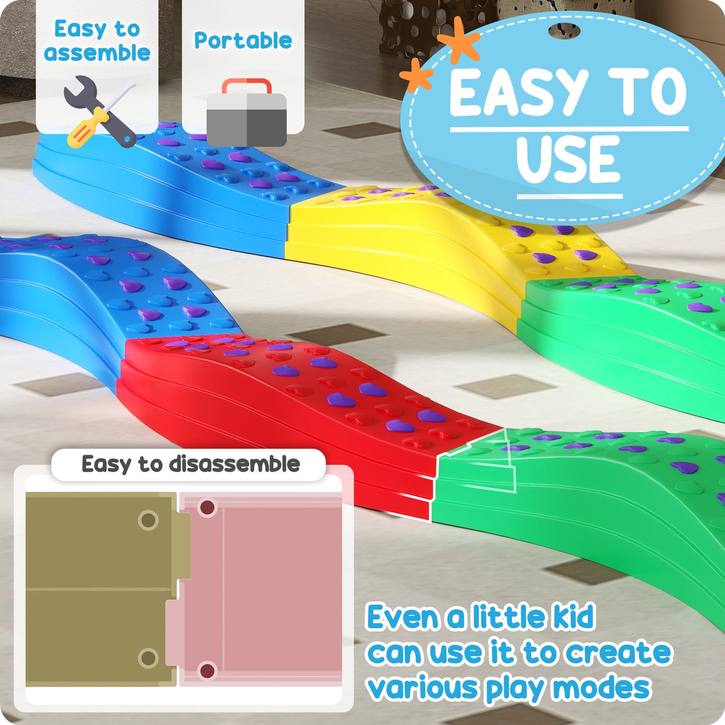 8PCs Kids Balance Beam Stepping Stones w/ Non-slip Foot Pads Kids Crystal