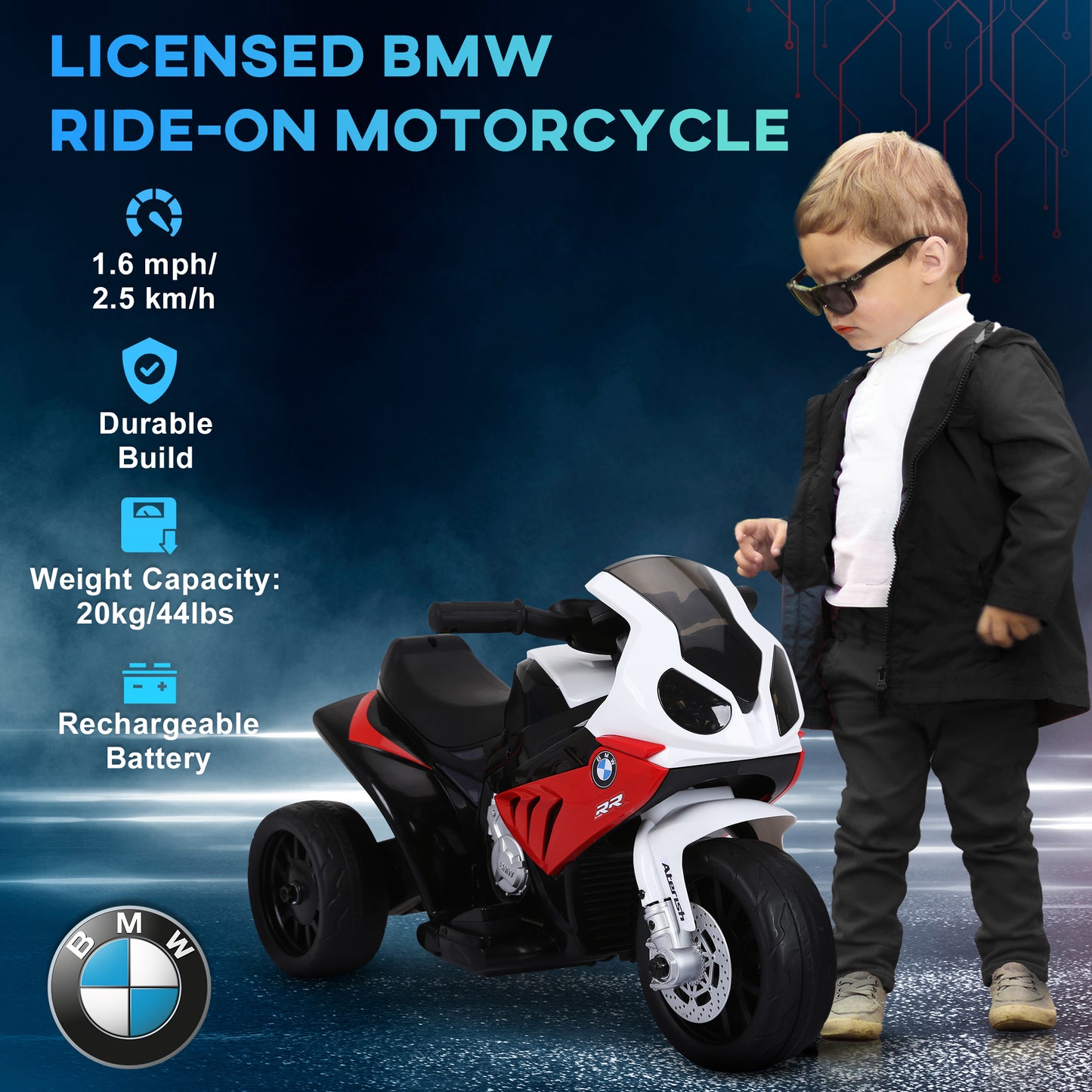 6V Kids Motorcycle Battery Powered Toddler Ride On with Headlight Music 3 Wheels Red Kids Crystal