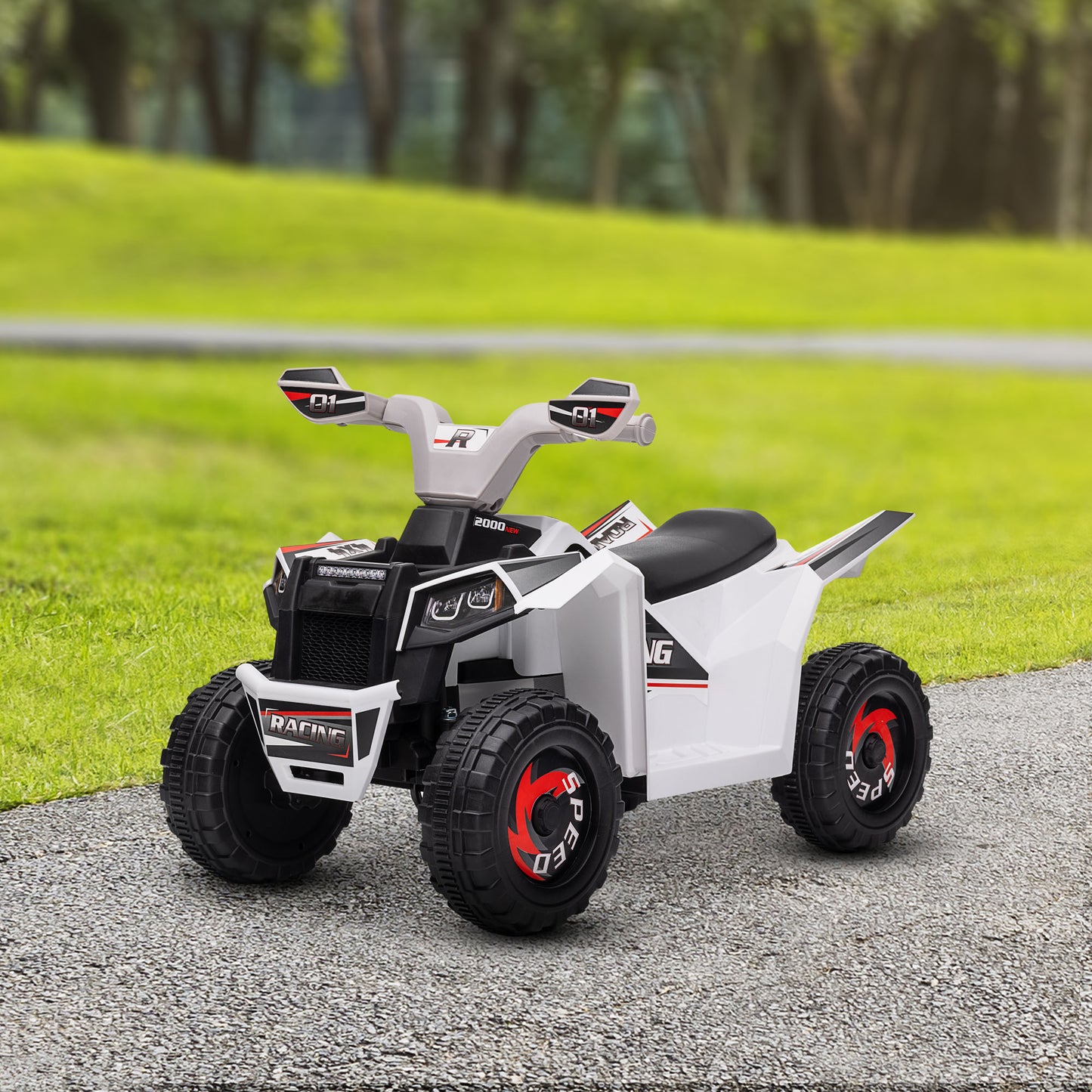 6V Quad Kids Electric Car with Wear-resistant Wheels, for Boys and Girls Aged 18-36 Months, White Kids Crystal
