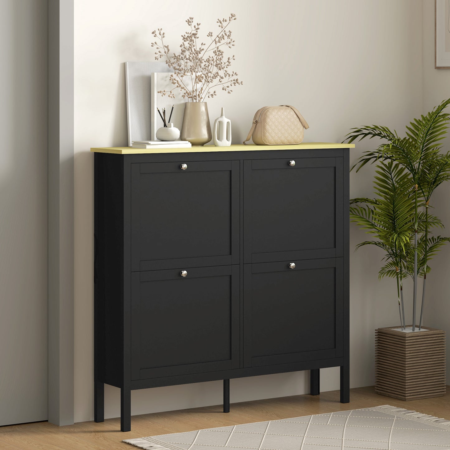 Entryway Shoe Storage Cabinet with 4 Flip Drawers, Adjustable Shelves, Narrow Shoe Cabinet for 20 Pairs of Shoes, Black Kids Crystal