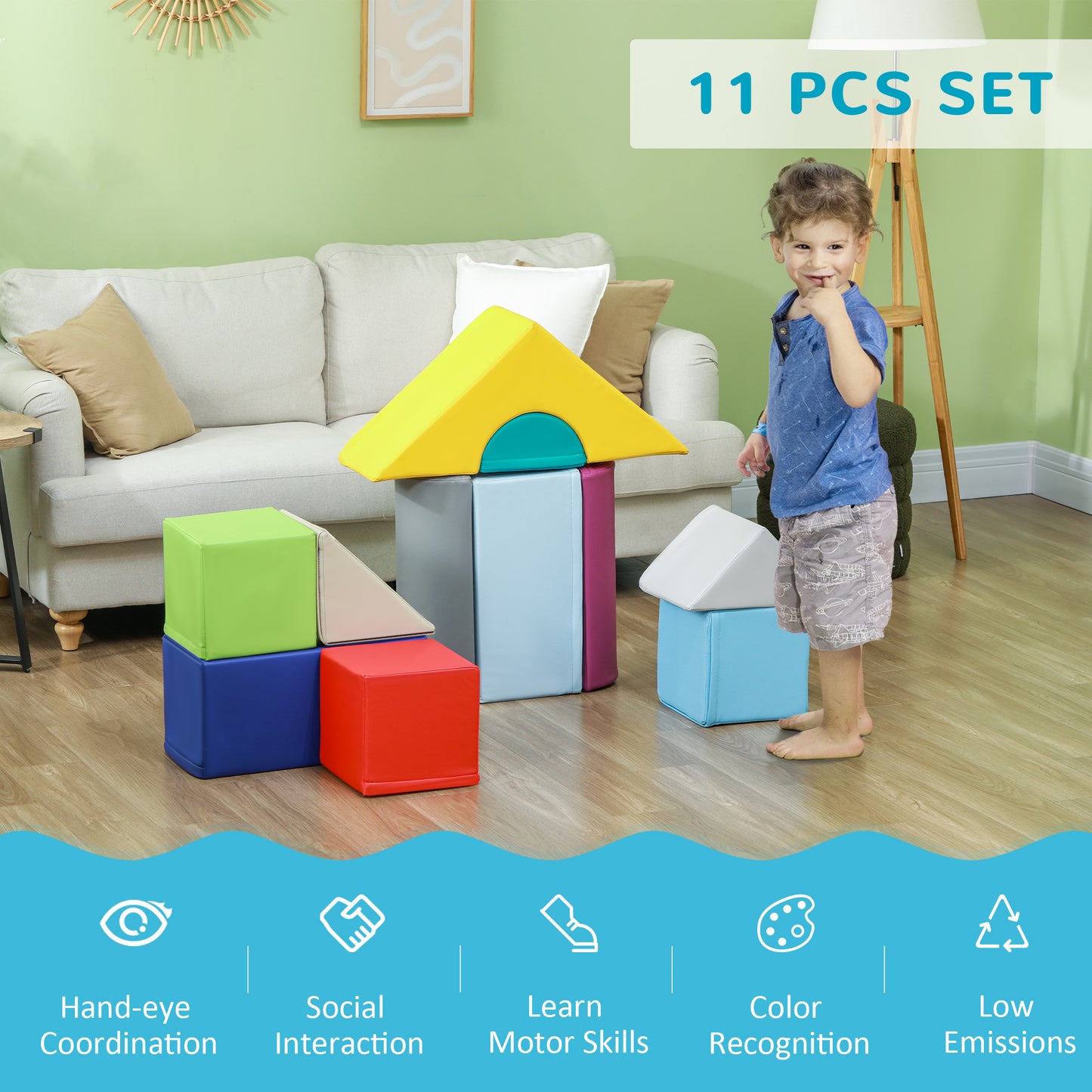 11 Piece Soft Play Blocks Kids Climb and Crawl Gym Toy Foam Building Light Colour