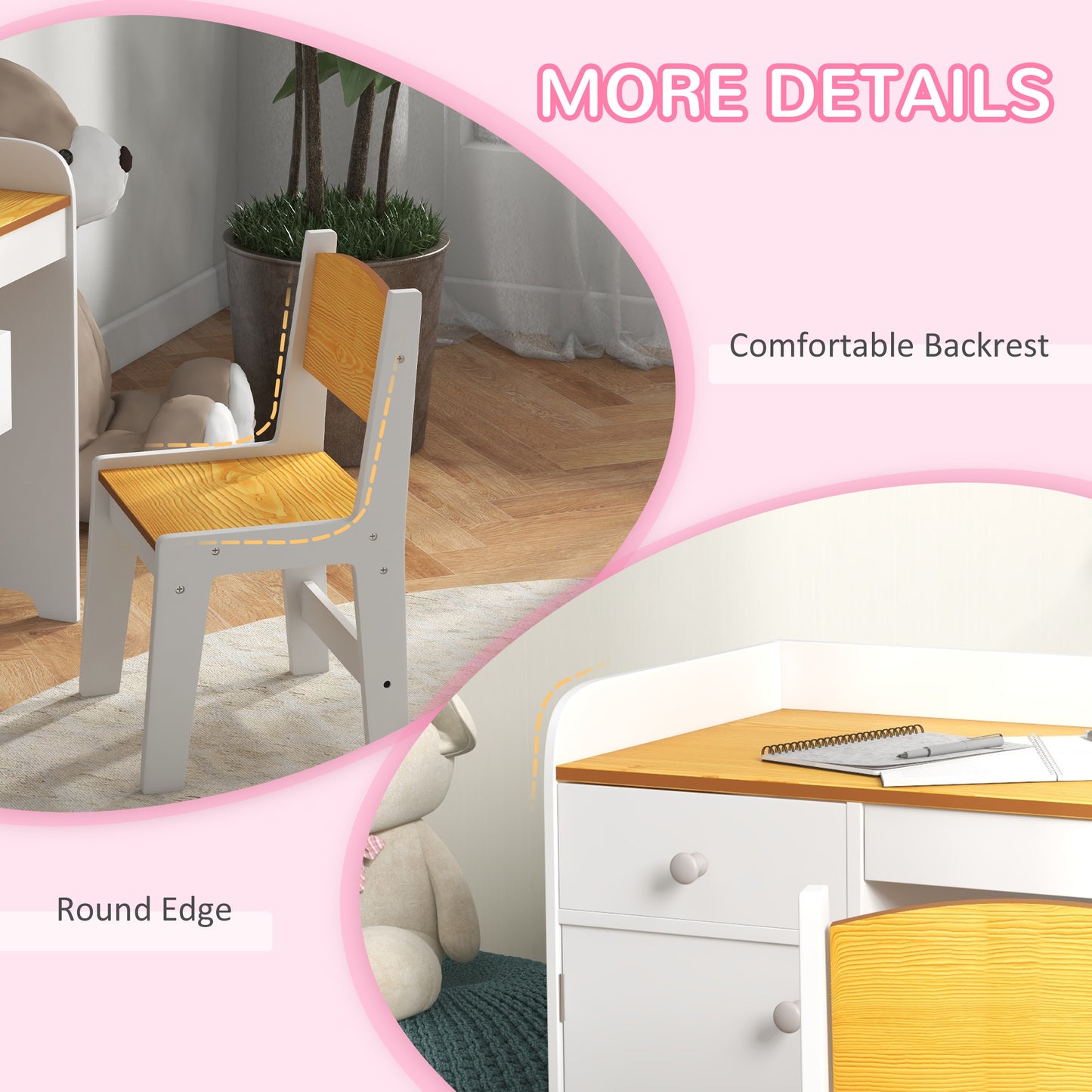 Kids Desk and Chair Set for 3-6 Year Old with Storage Drawer Study Table and Chair for Children White Kids Crystal