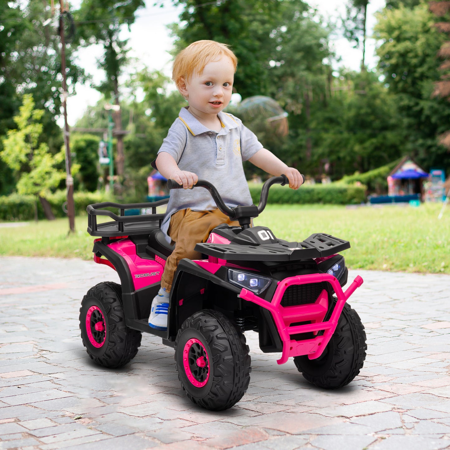 Kids ATV, 12V Battery Powered Electric Ride on Toy w/ Spring Suspension, Storage Basket, High & Low Speed, Pink Kids Crystal