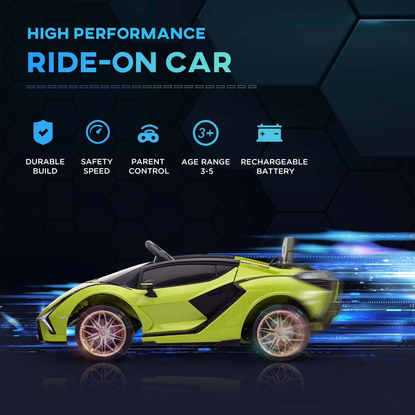 Compatible 12V Battery-powered Kids Electric Ride On Car Toy with Parental Remote Control Music Lights MP3 Green Kids Crystal