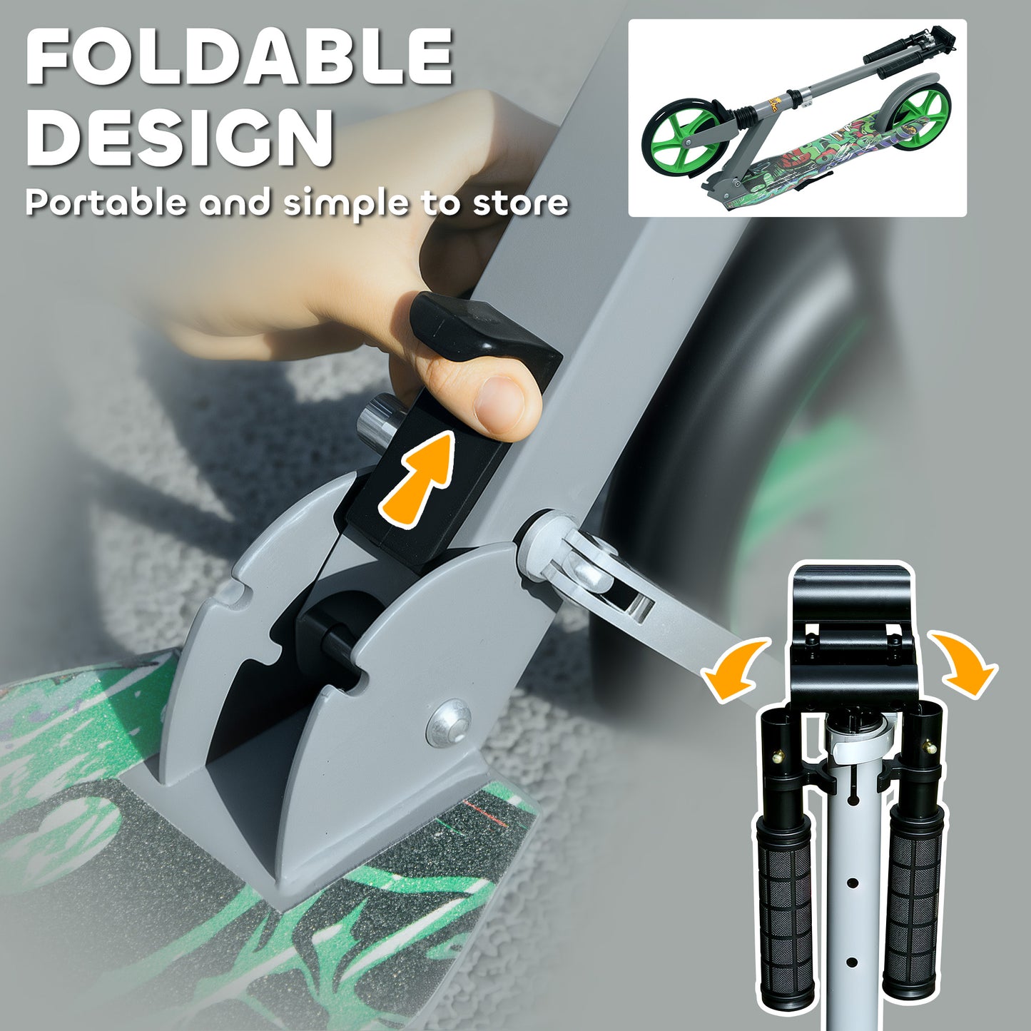 Kick Scooter for Kids Ages 6-12 with Adjustable Height, Rear-Fender Brake, 200mm Big Wheel, Foldable Design, Green Kids Crystal