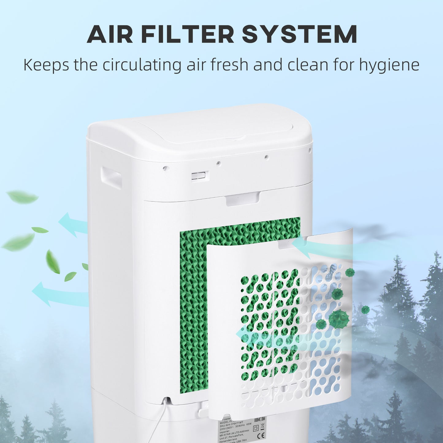 Cooling Fan for Bedroom with Ice Pack, Tower Fan with Remote Control, 3 Modes, 3 Speeds, 7.5H Timer, White
