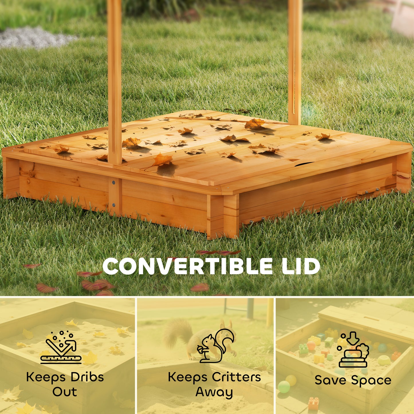 Kids Sandbox Wooden with Cover Adjustable Canopy Foldable Bench Seats Sand Play Red Kids Crystal