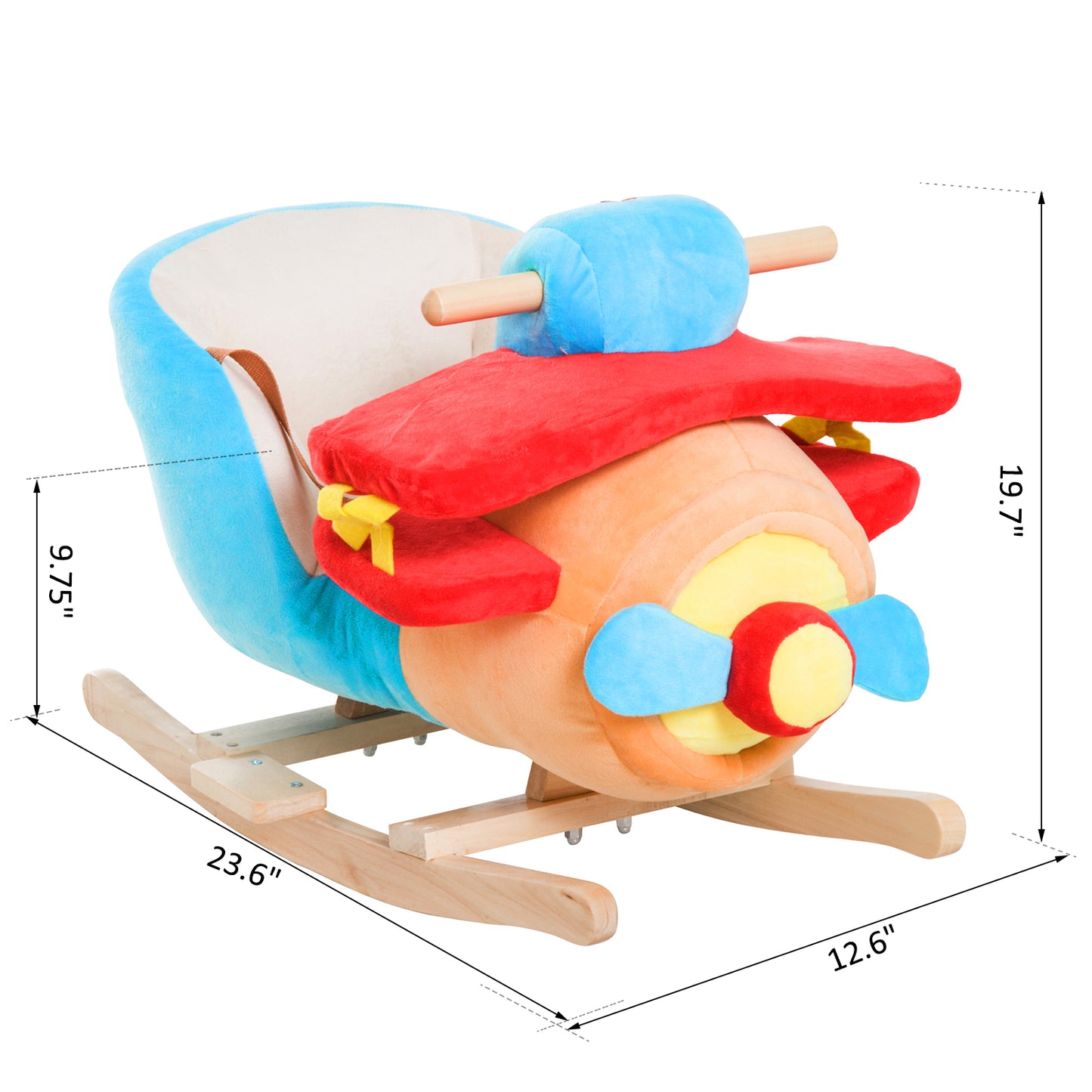 Kids Wooden Plush Ride-On Rocking Plane Chair Toy for Toddler Boy& Girl with Nursery Rhyme Kids Crystal