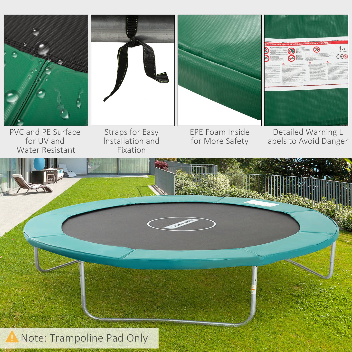 14FT Trampoline Safety Pad Replacement Jump Bounce Protection Cover Green Kids Crystal