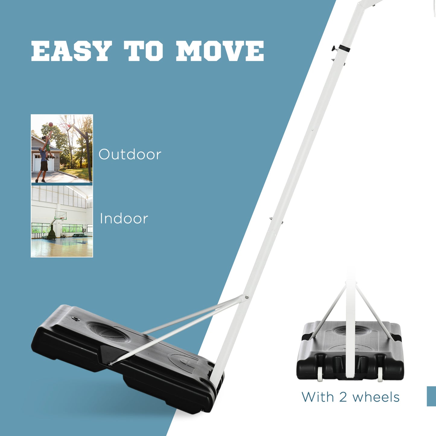 Adjustable Basketball Hoop Stand Sturdy Backboard Weighted Base Portable on Wheels Kids Crystal
