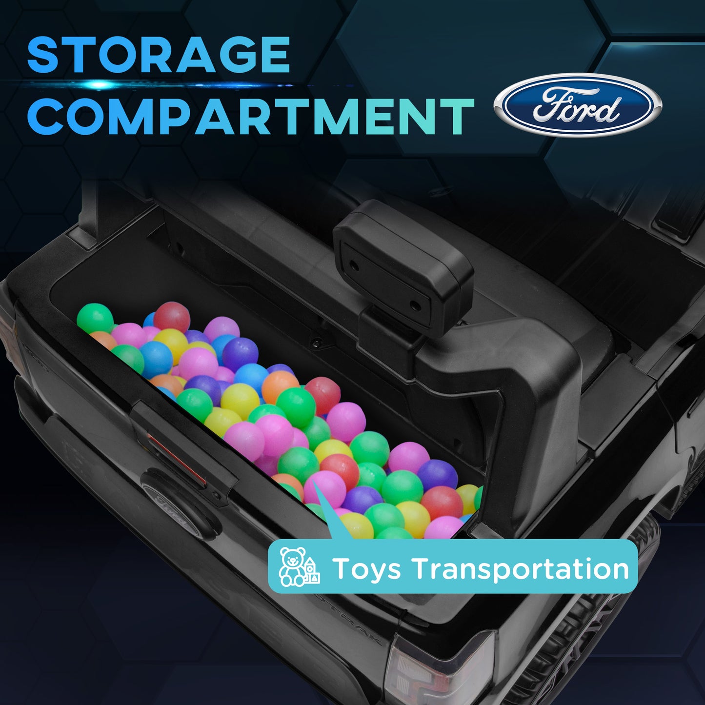 Ford Ranger Licensed 12V Ride on Car Battery Powered Kids Truck w/ Rear Storage Remote, Spring Suspension, Grey Kids Crystal