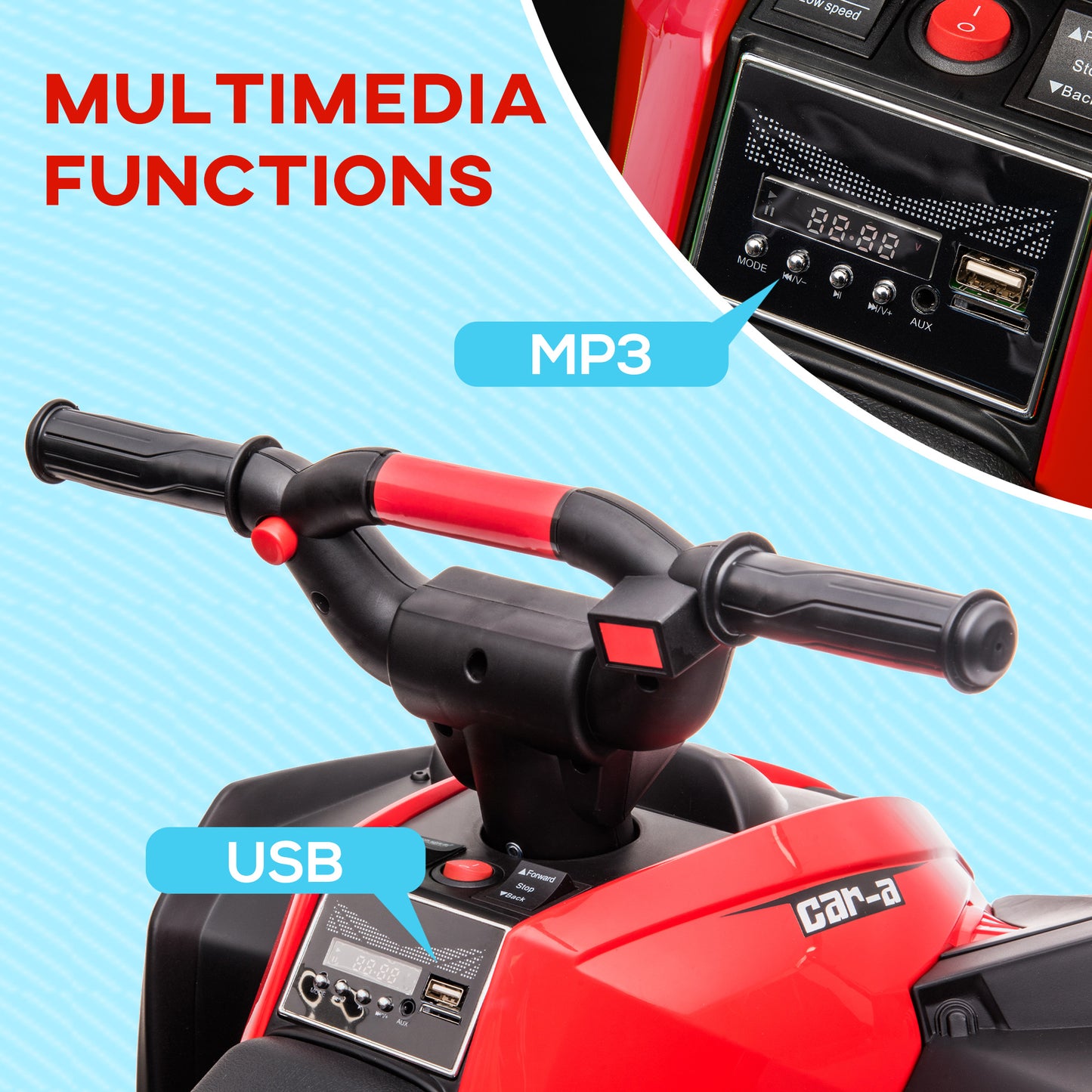Kids 4 Wheeler Quad Bike ATV Music MP3 Headlights Speed Control Electric Rechargeable Battery Powered Ride On Toy 3-5 Years Red Kids Crystal