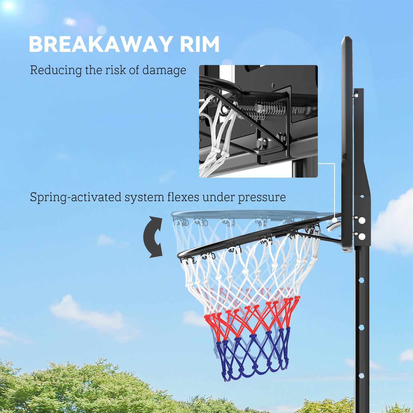 Basketball Hoop Outdoor, 7.5-10ft Portable Basketball Goal with Wheels and 43" Backboard, for Teenagers Youth Adults Kids Crystal