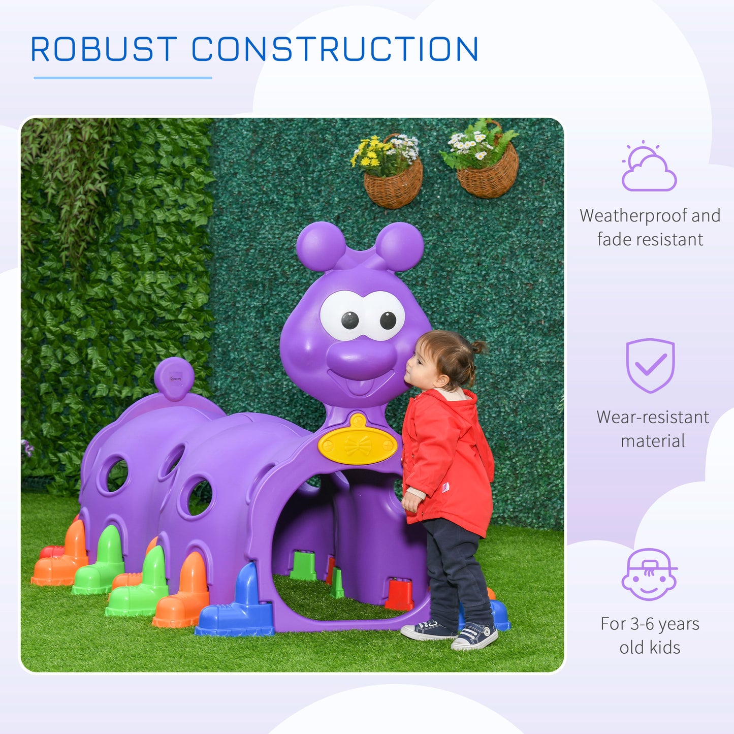 Caterpillar Tunnel Kids Climbing Play Structure Climb-N-Crawl Indoor Outdoor Toy for Toddlers 3-6 Years Purple Kids Crystal