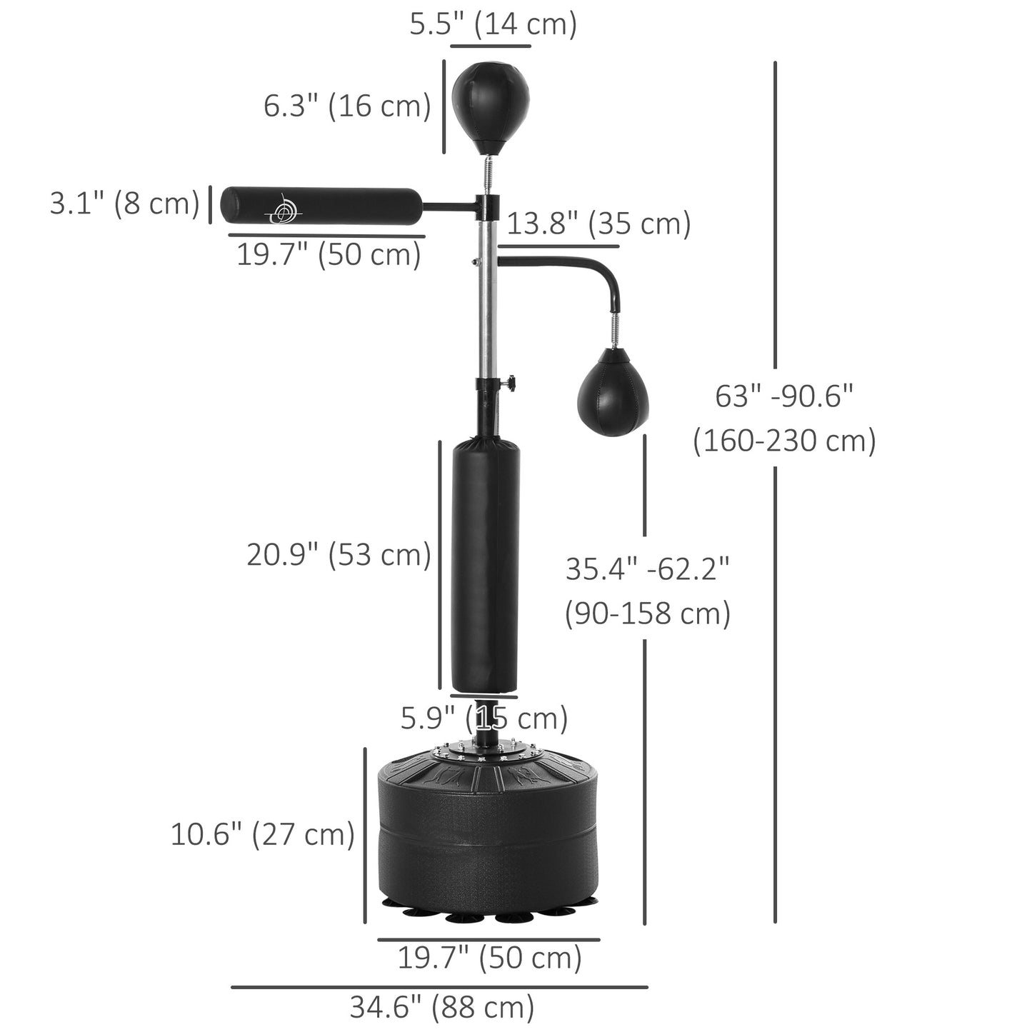 3-in-1 Boxing Punching Bag Stand with Speedballs Relax Bar PU-Wrapped Bag Adjustable Height for Home Gym Kids Crystal