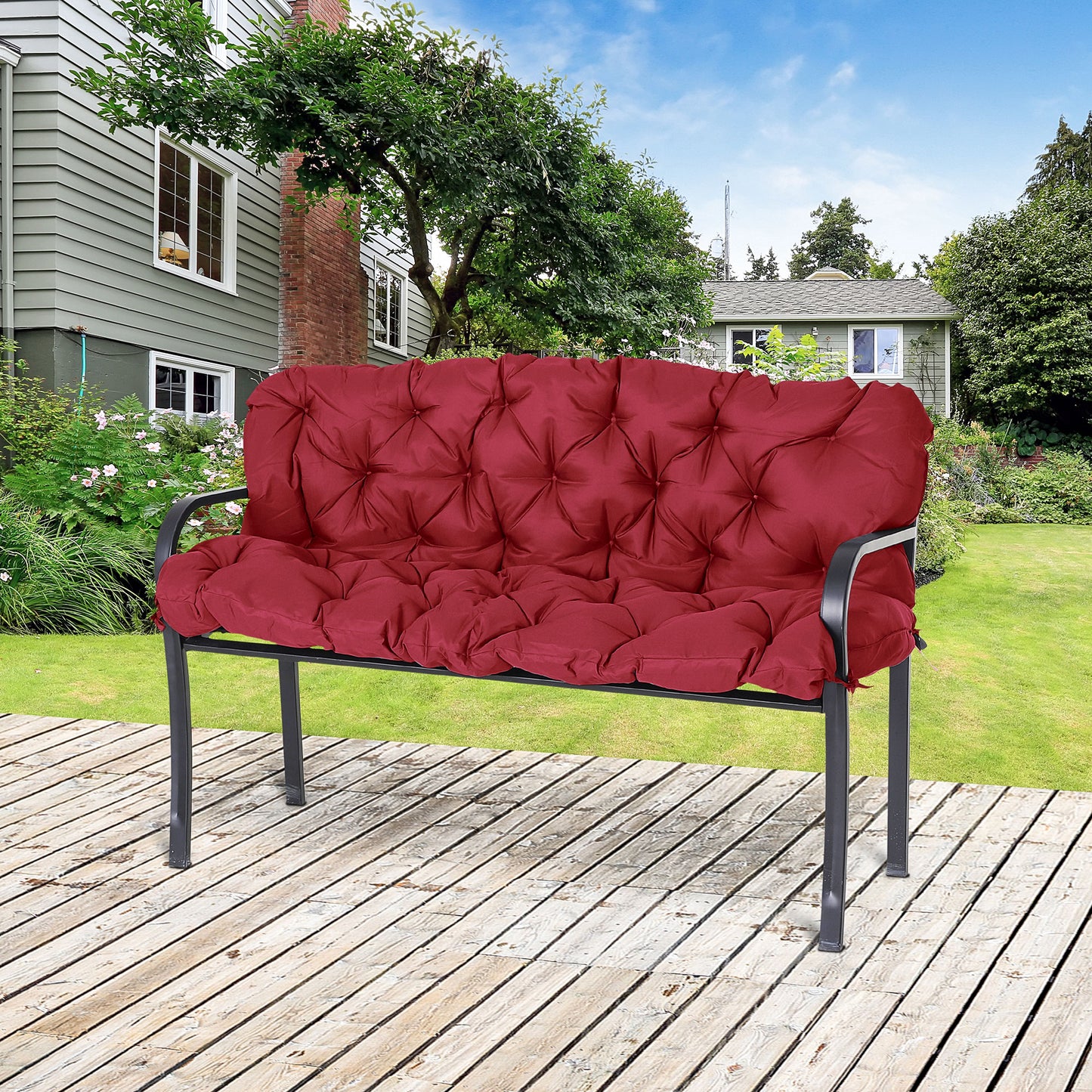3 Seater Outdoor Seat Pads Bench Swing Chair Replacement Cushions Backrest for Patio Garden, Wine Red Kids Crystal