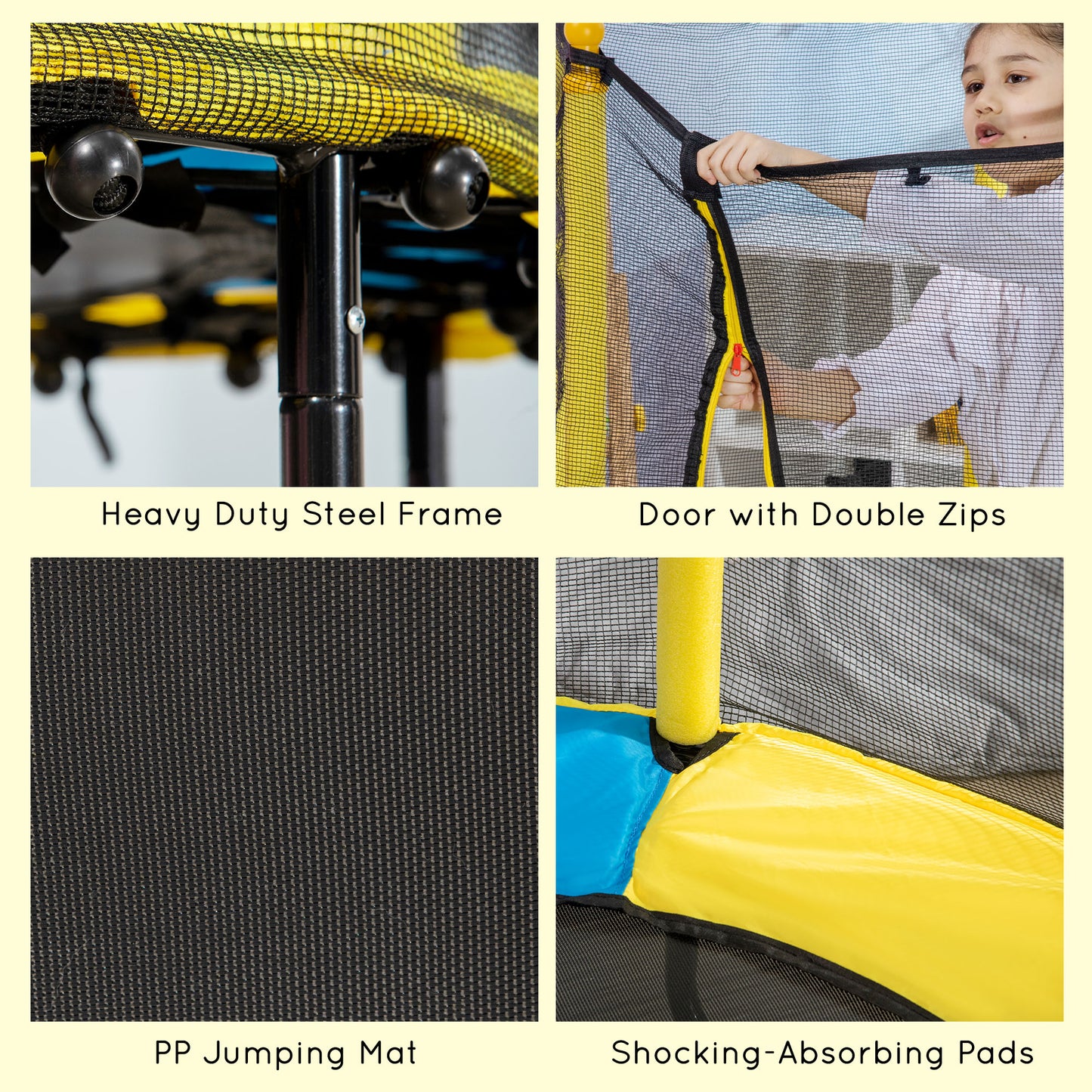 4.6FT Trampoline for Kids with Enclosure Net for Ages 3-10, Indoor Outdoor Use, Yellow Kids Crystal
