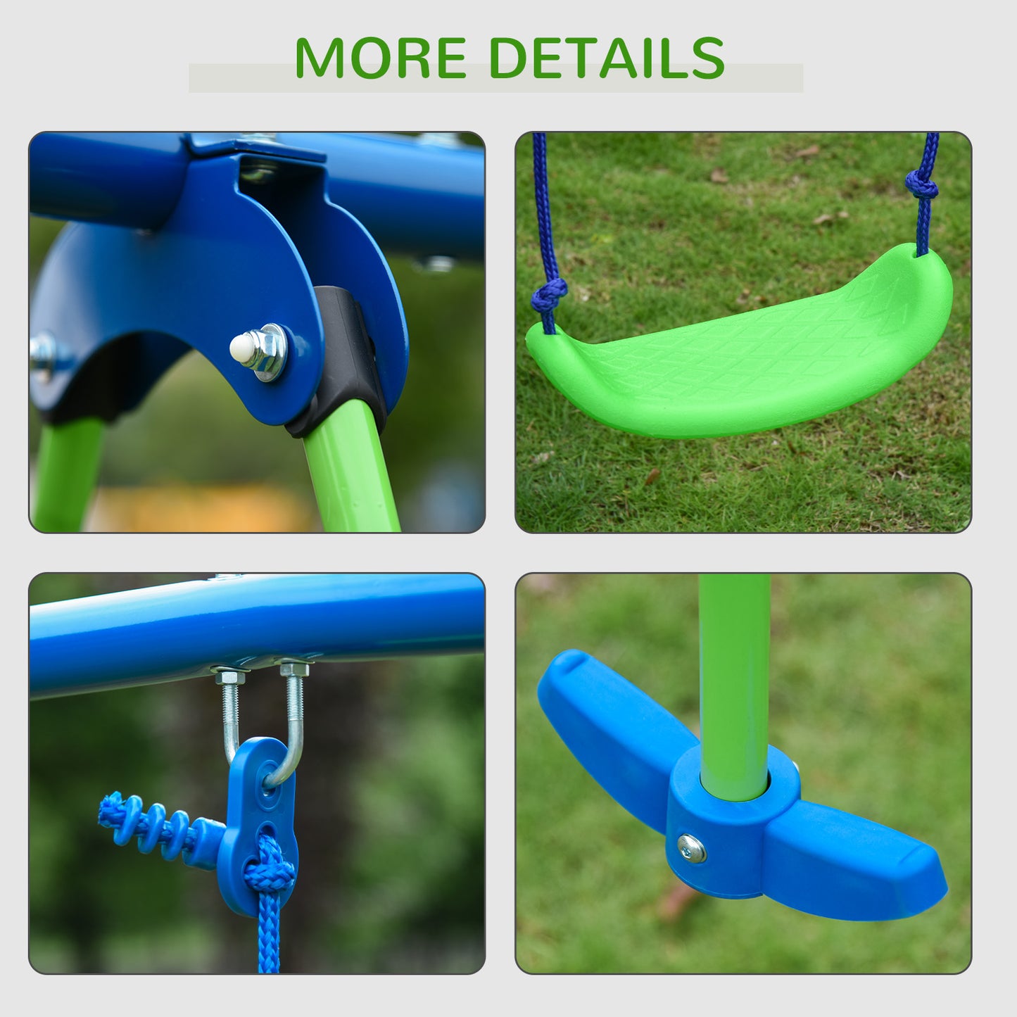 Swing Set for Kids with Glider, 2 Swing Seats, Heavy Duty A-Frame Metal Stand Outdoor Playground Playset, Green Kids Crystal