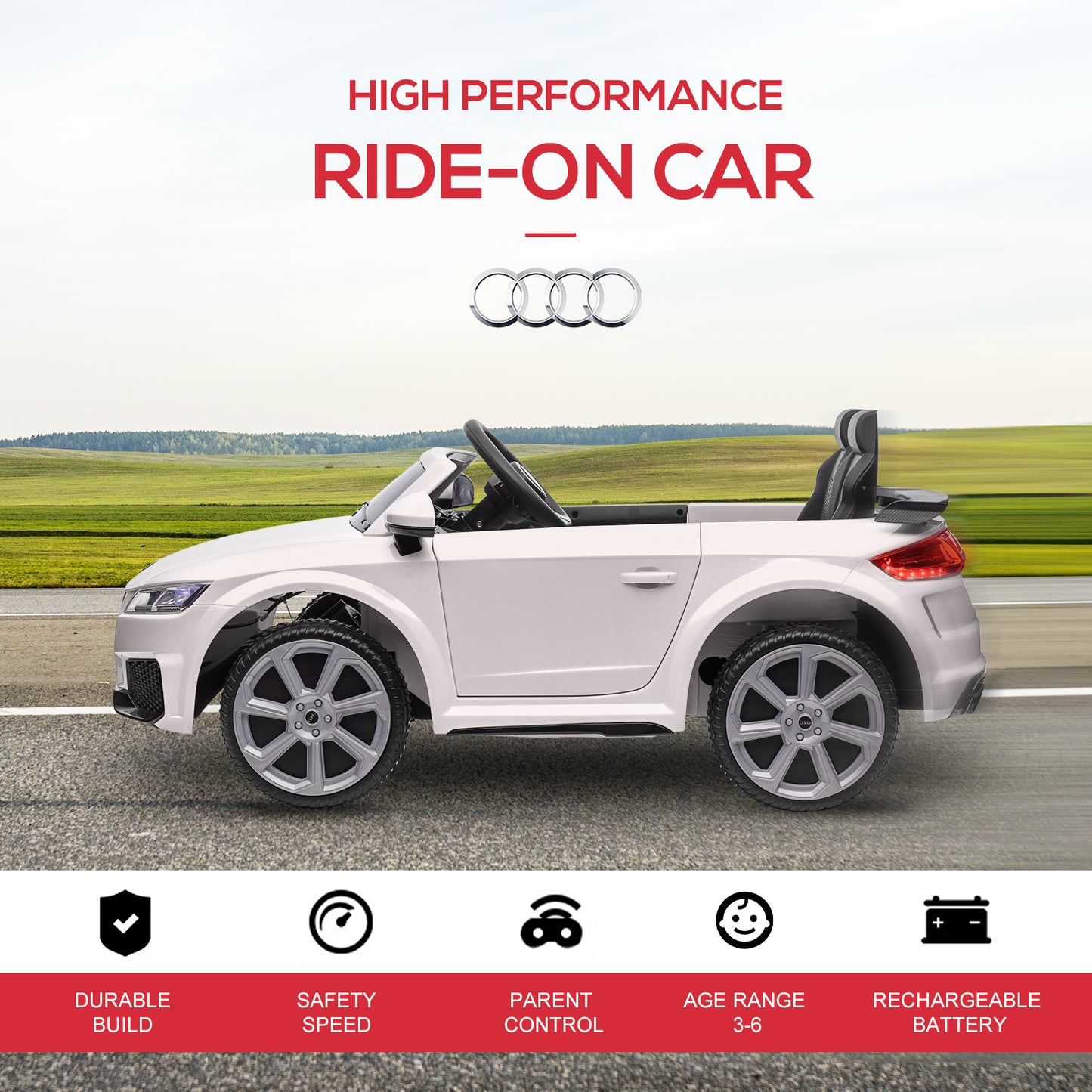 Licensed Ride-On Car: 6V Electric, Kids, Remote Control, Battery Powered, White Kids Crystal