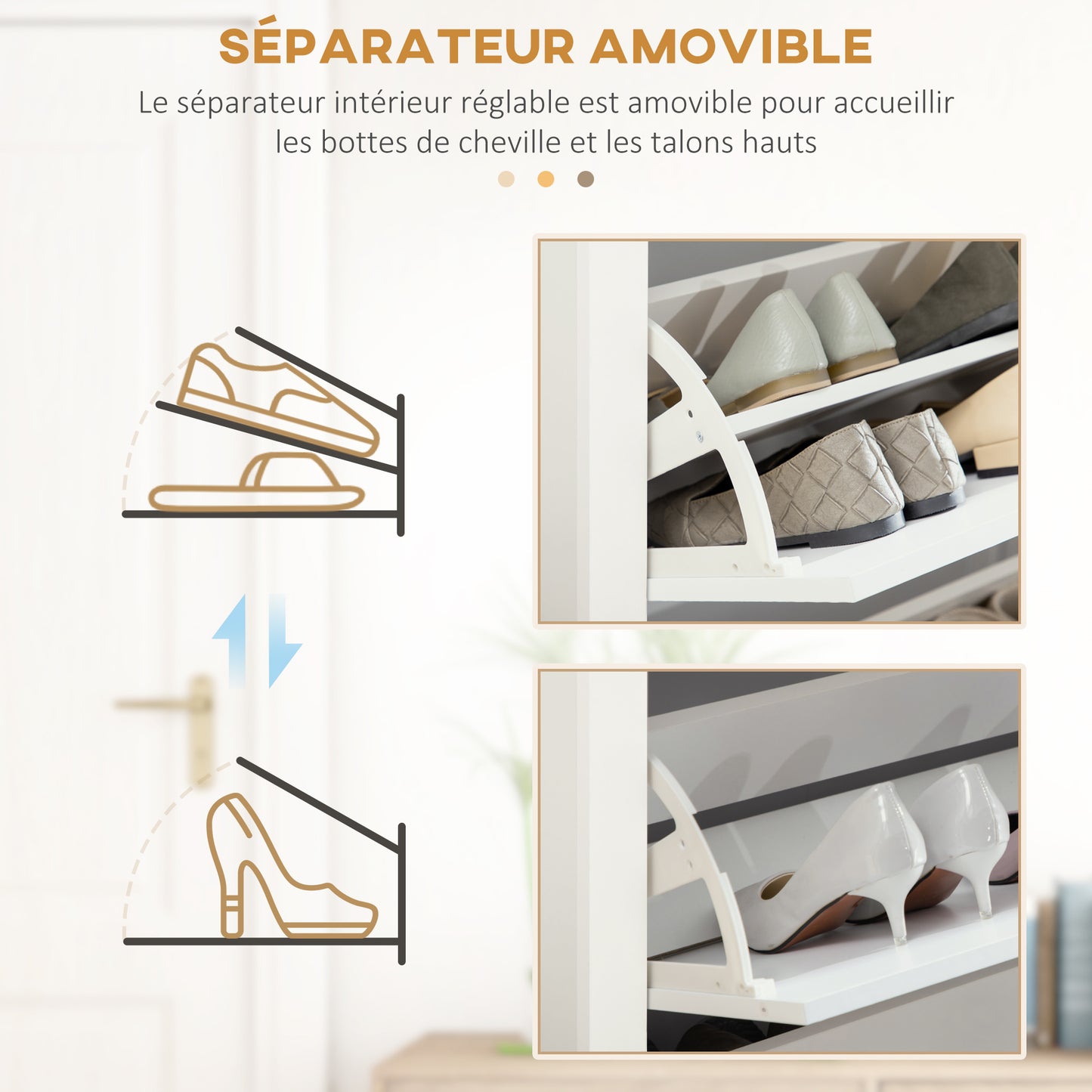 Shoe Storage Cabinet with 3 Flip Drawers and Adjustable Shelves for 18 Pairs of Shoes, White Kids Crystal