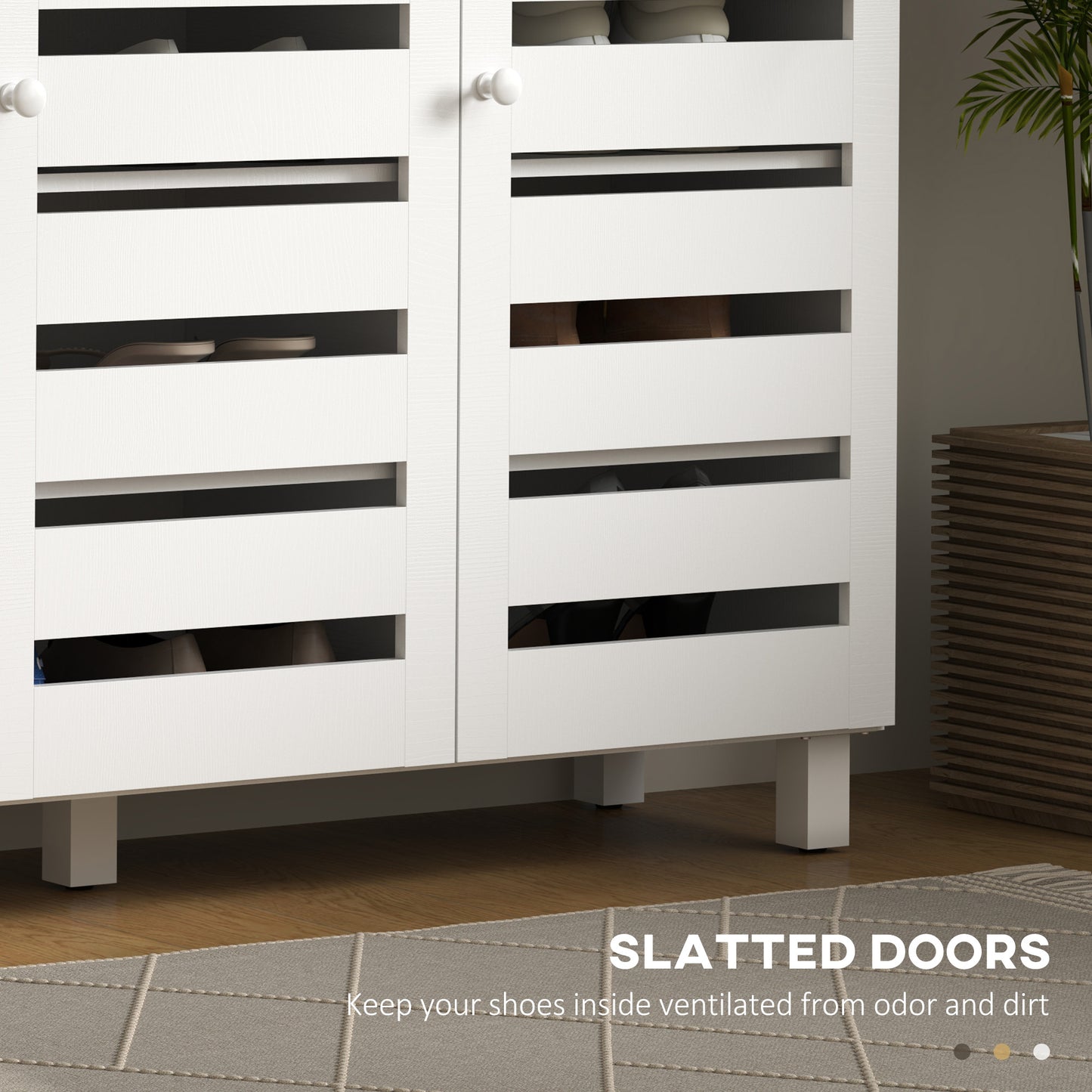 Shoe Cabinet with 3 Slatted Doors, 3-tier Shelving Rack Cabinet with Adjustable Shelves for 15 Pairs of Shoes, White Kids Crystal
