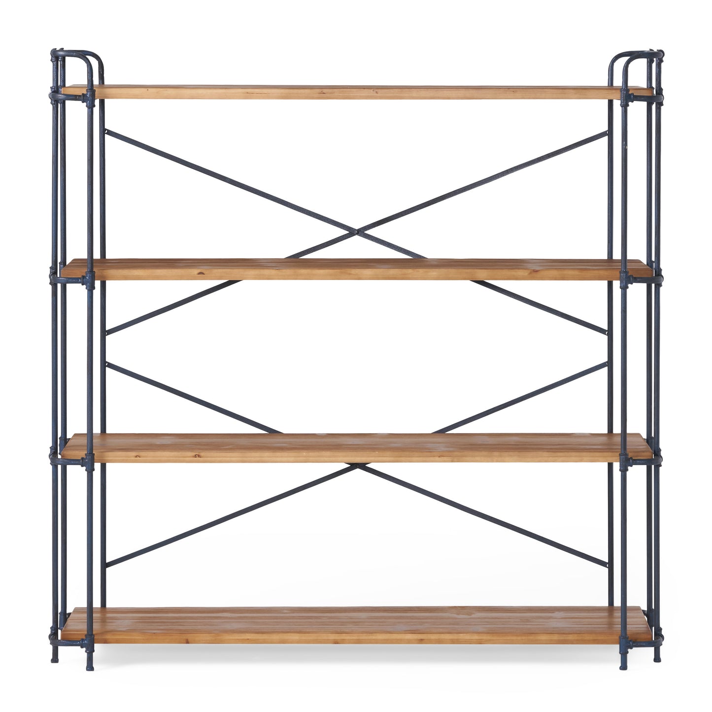 4 Tier Bookcase with Industrial Style, Heavy Duty Shelving with Wood Shelves for Patios, Backyard, 64" L x 17.5" W x 66.5" H, Natural