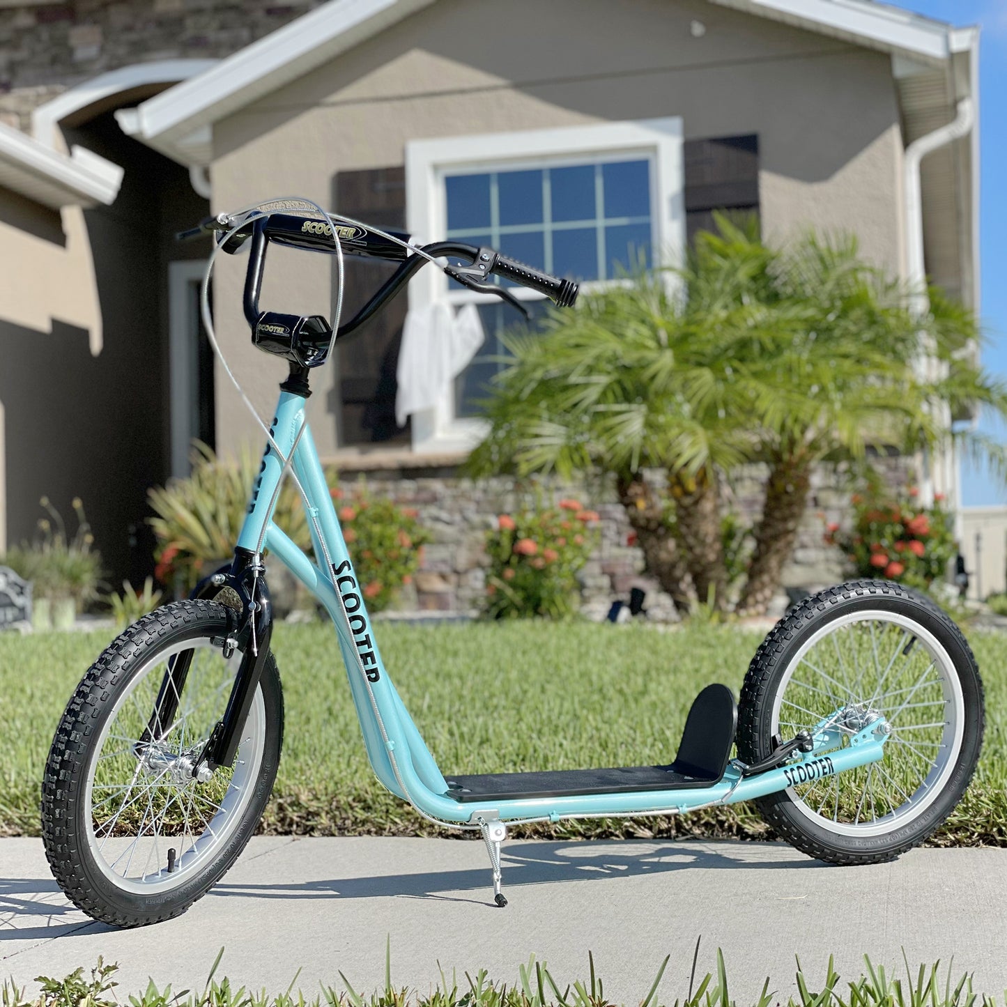 Adjustable Kids Kick Scooter: Handlebar, Dual Brakes, Inflatable Wheels, Blue Kids Crystal