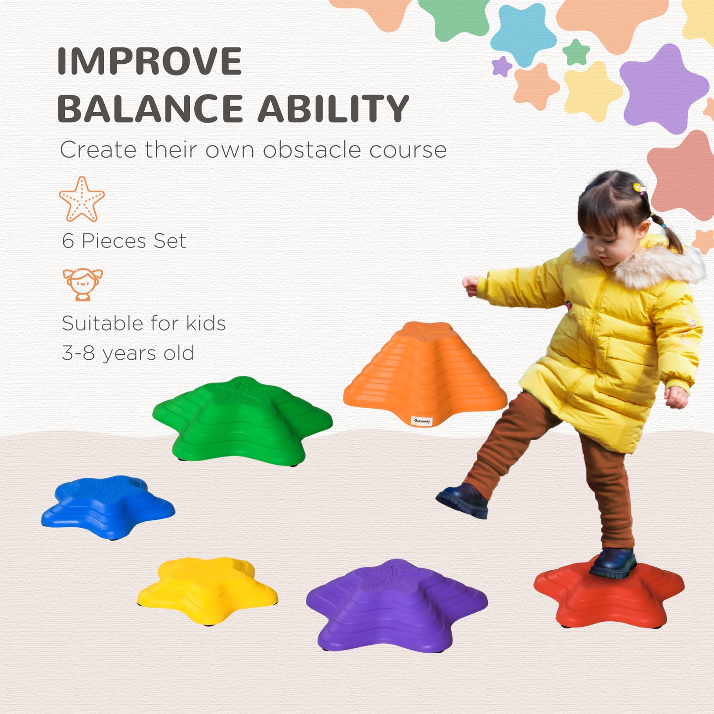 6PCs Kids Balance Stepping Stones Non-slip Bottom Starfish Design Obstacle Course Play Kids Crystal