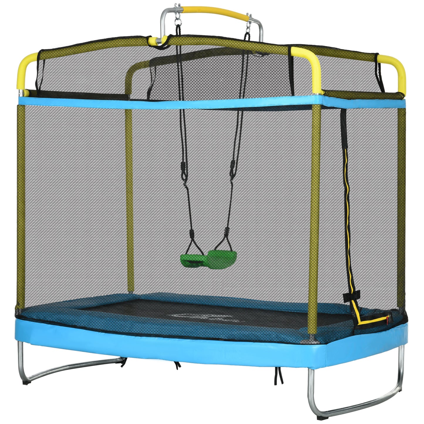 6.9FT Kids Trampoline with Safety Net, Gymnastics Bar, Swing, Toddler Trampoline for 3+ Years Old Indoor/Outdoor Kids Crystal