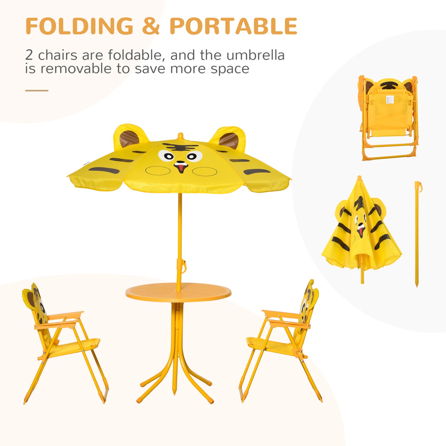 Kids Picnic Table Chair Set Outdoor Folding for Patio Backyard Fun Aged 3-6 Years