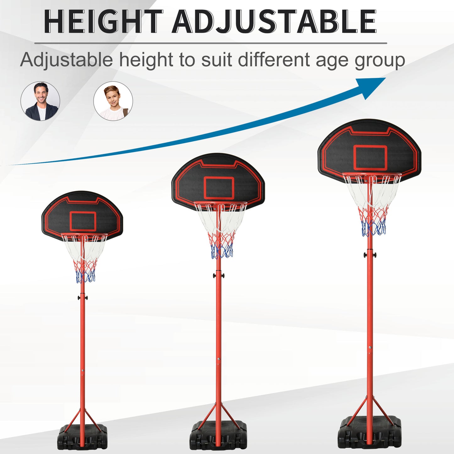Basketball Stand 6 Level Adjustable Basketball Hoop Backboard w/ Wheels For Kids Adults Kids Crystal