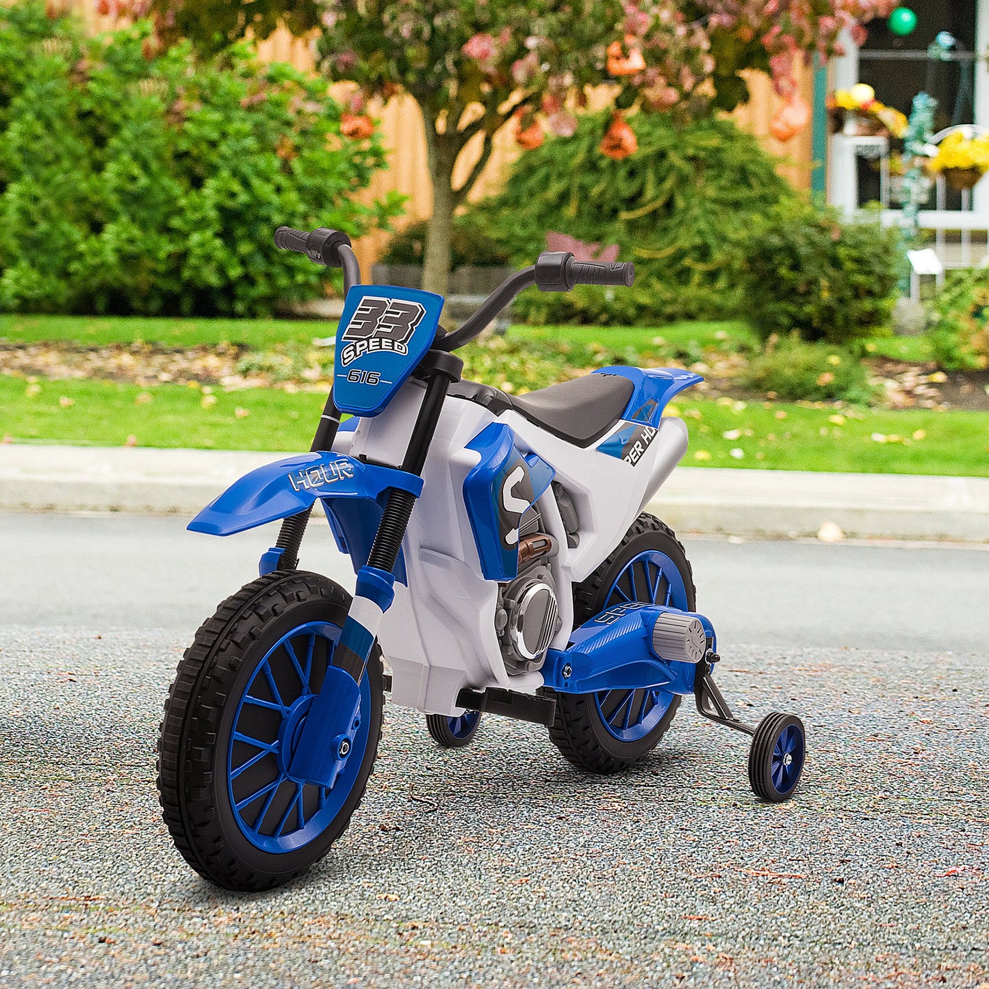 Kids Dirt Bike Electric Ride-On Motorcycle 12V Battery with Charging Training Wheels Blue Kids Crystal