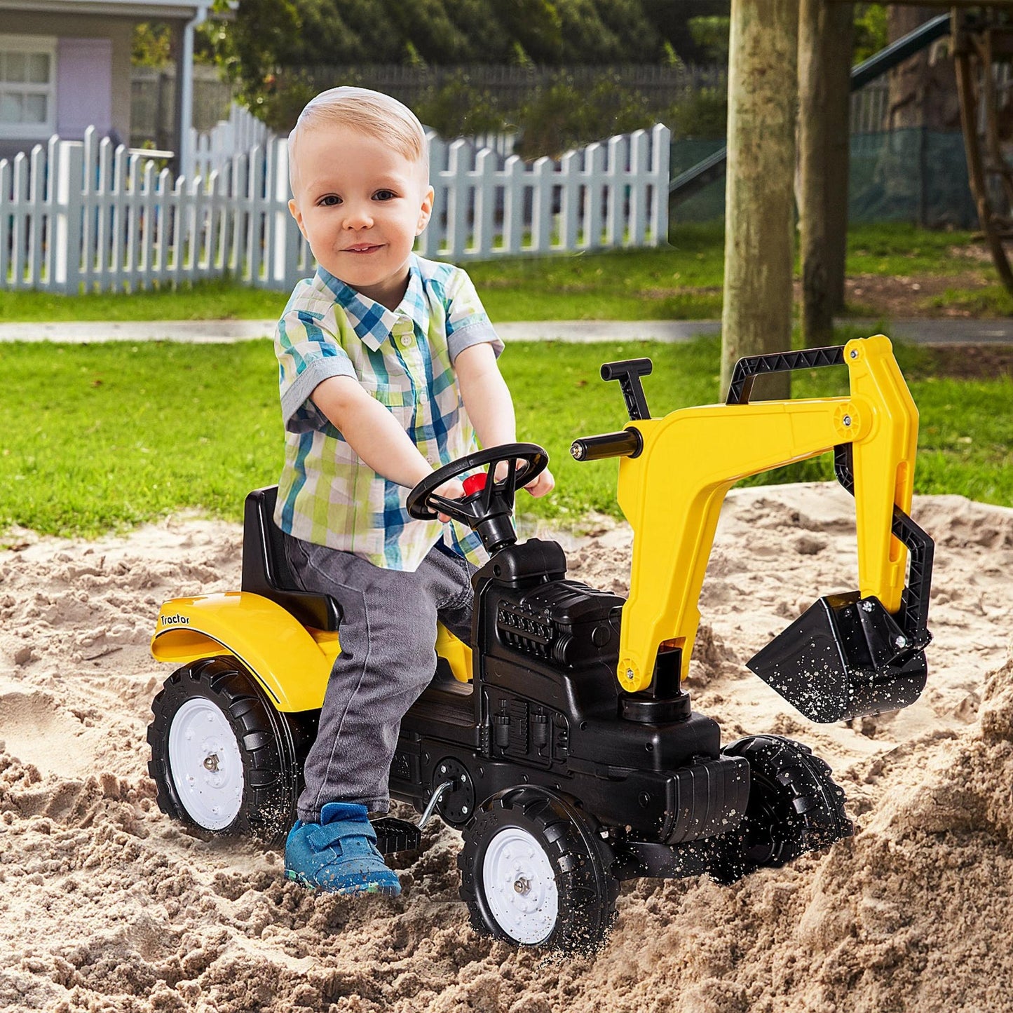 Kids Ride on Excavator, Pedal Excavator Ride on Toy, Pretend Play Ride on Tractor for Kids & Toddlers, Yellow Kids Crystal