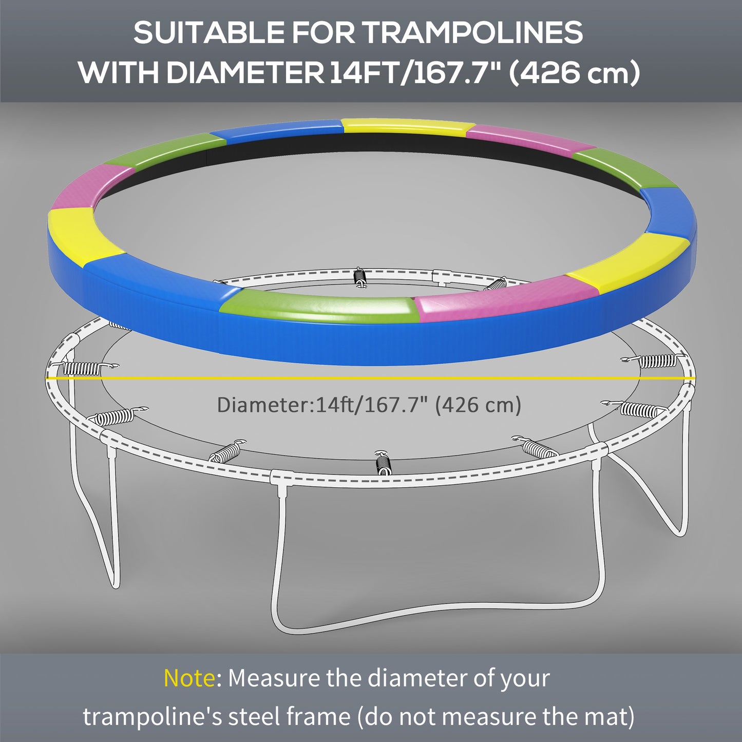 14FT Trampoline Spring Cover, Trampoline Pad Replacement, Waterproof and Tear-Resistant, Multi-Colored Kids Crystal
