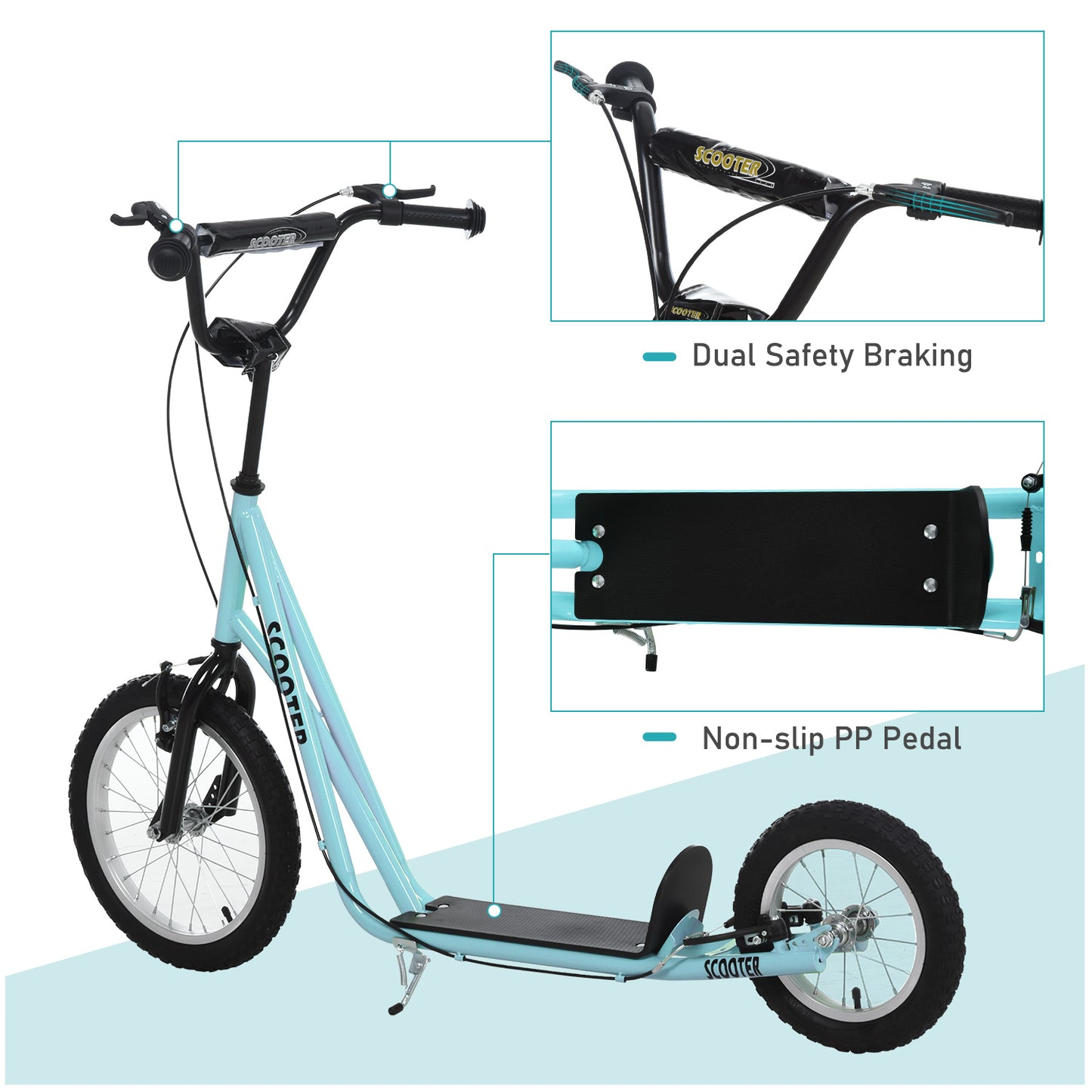 Big Wheel Scooter for Teens Youth Adjustable Handlebar with Dual Brakes Inflatable Wheels Kids Crystal