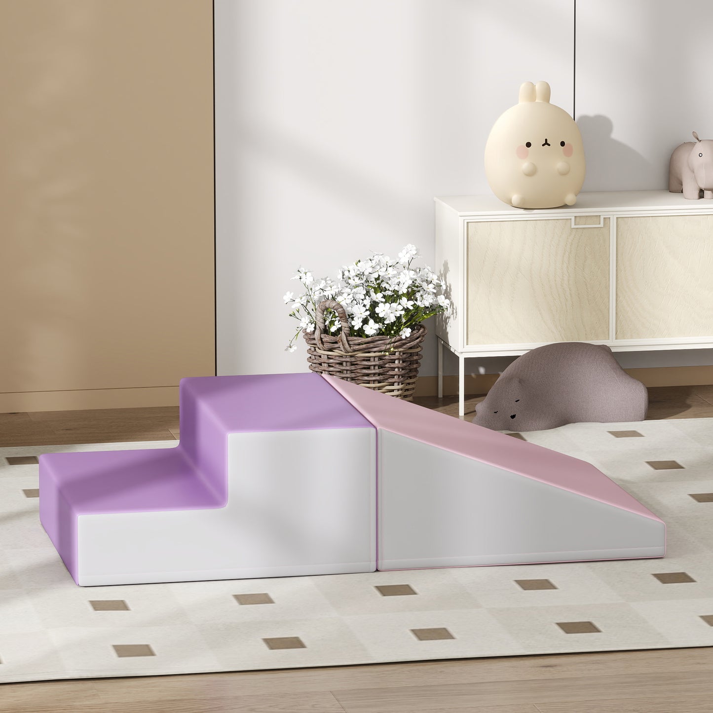 2-Piece Climb and Crawl Activity Soft Play Set, for Toddler Preschooler Babies Indoor, Purple Kids Crystal